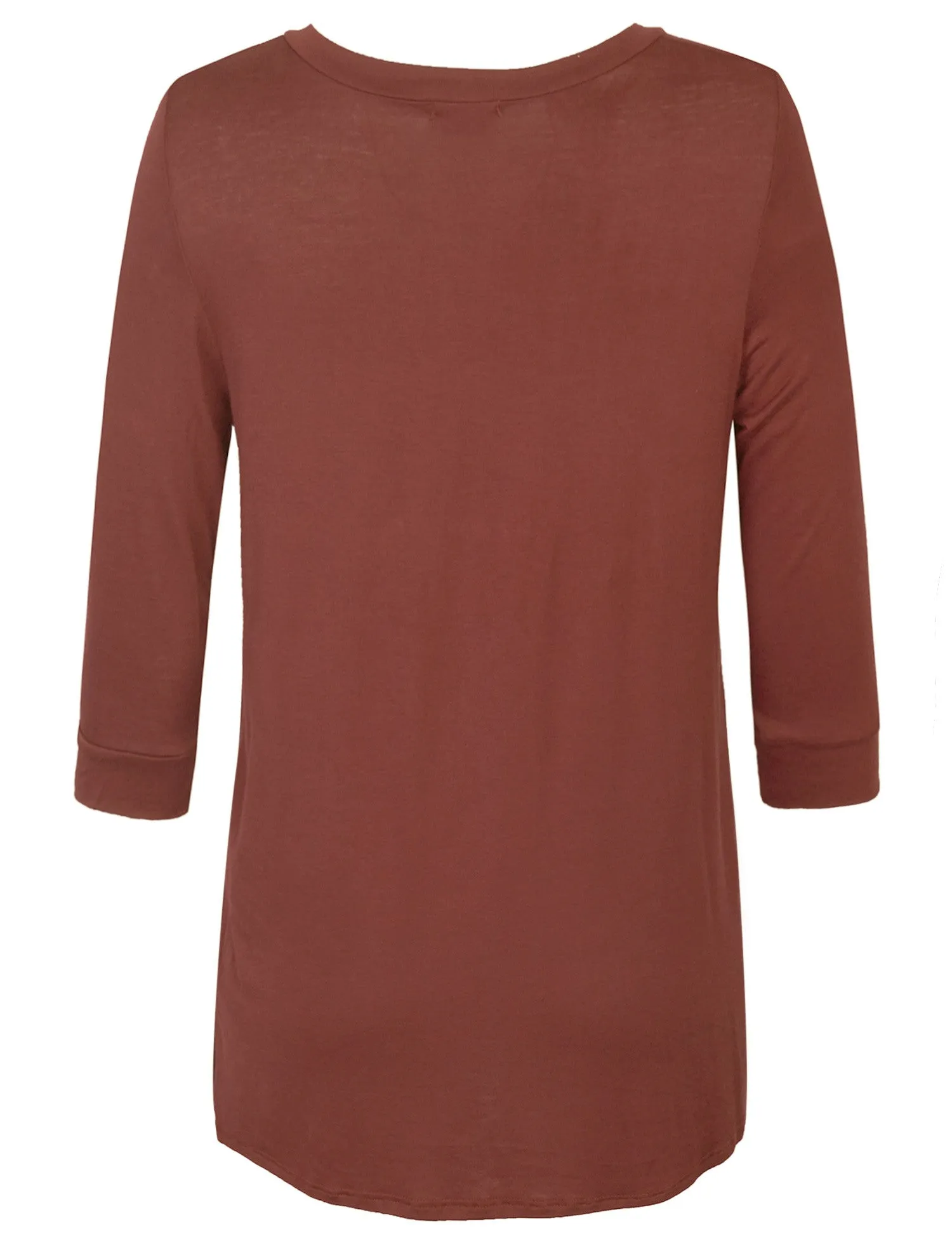 3/4 Sleeve V Neck Comfortable Fit Tunic Top