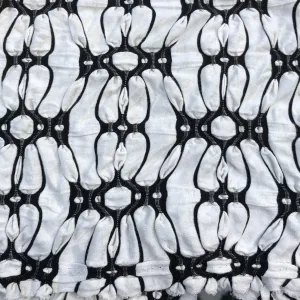 58" Rayon Spandex Lycra Stretch Ikat White & Black Floral Flower Jacquard Knit Fabric By the Yard
