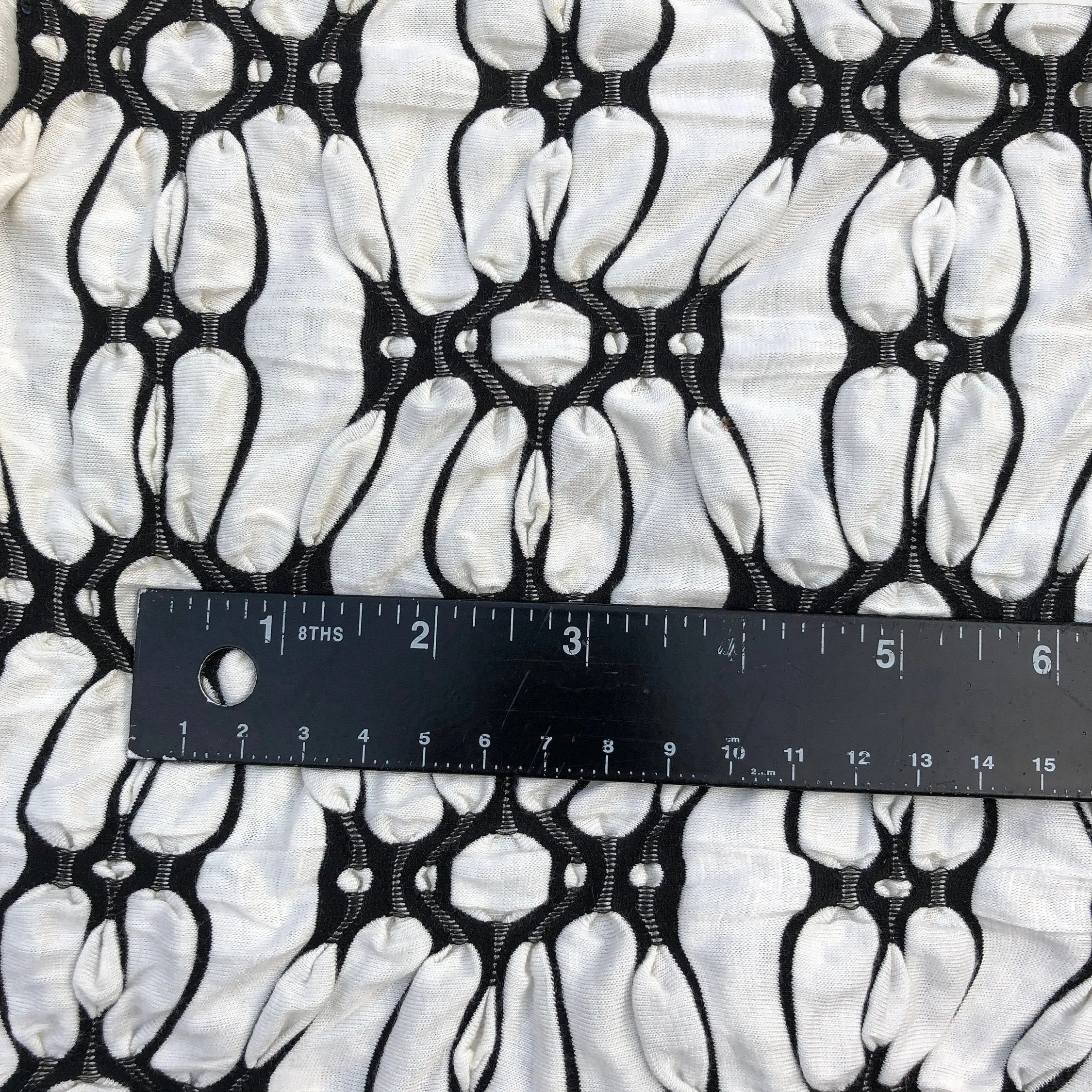 58" Rayon Spandex Lycra Stretch Ikat White & Black Floral Flower Jacquard Knit Fabric By the Yard