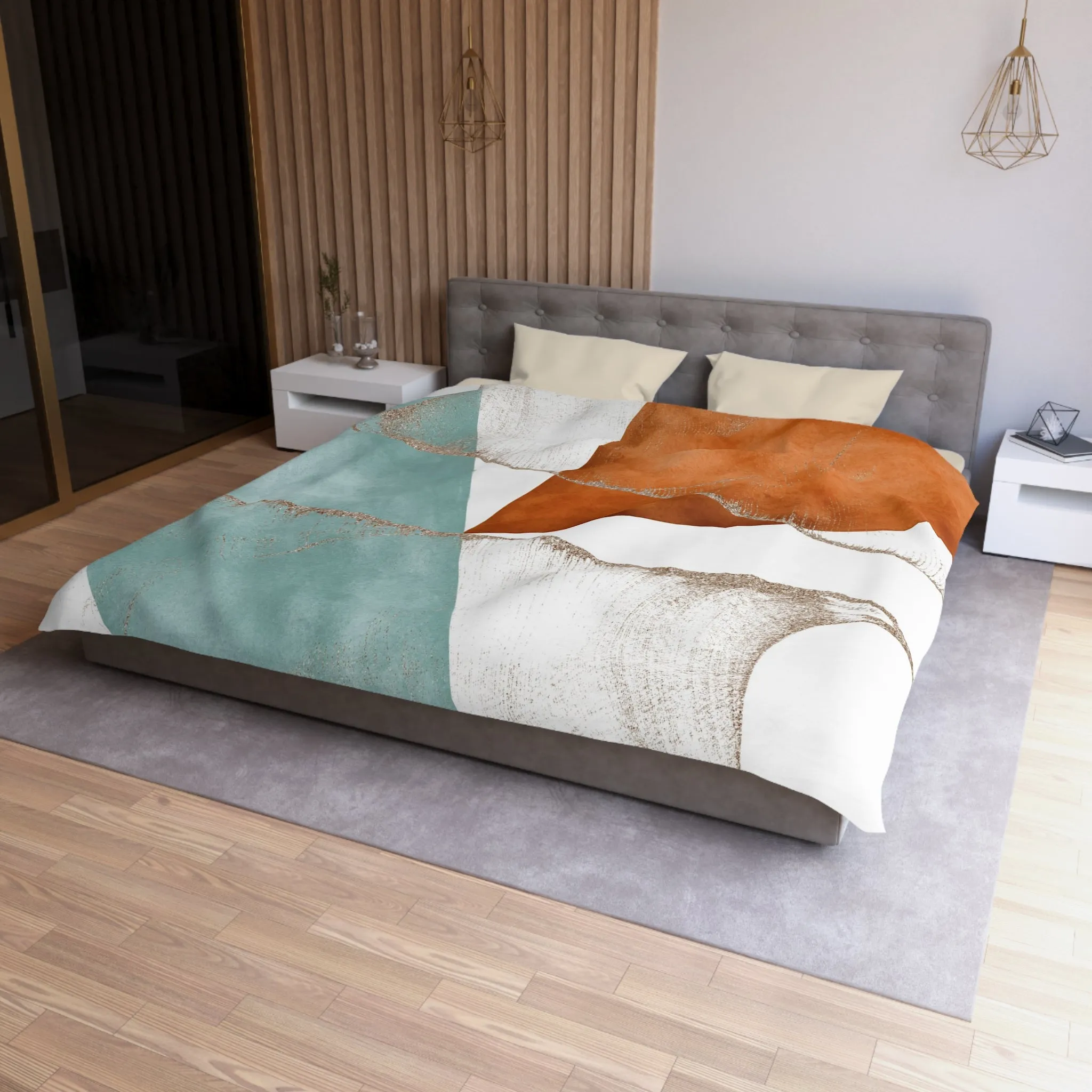 Abstract Duvet Cover | Burnt Orange, Powder Blue, White Geometric