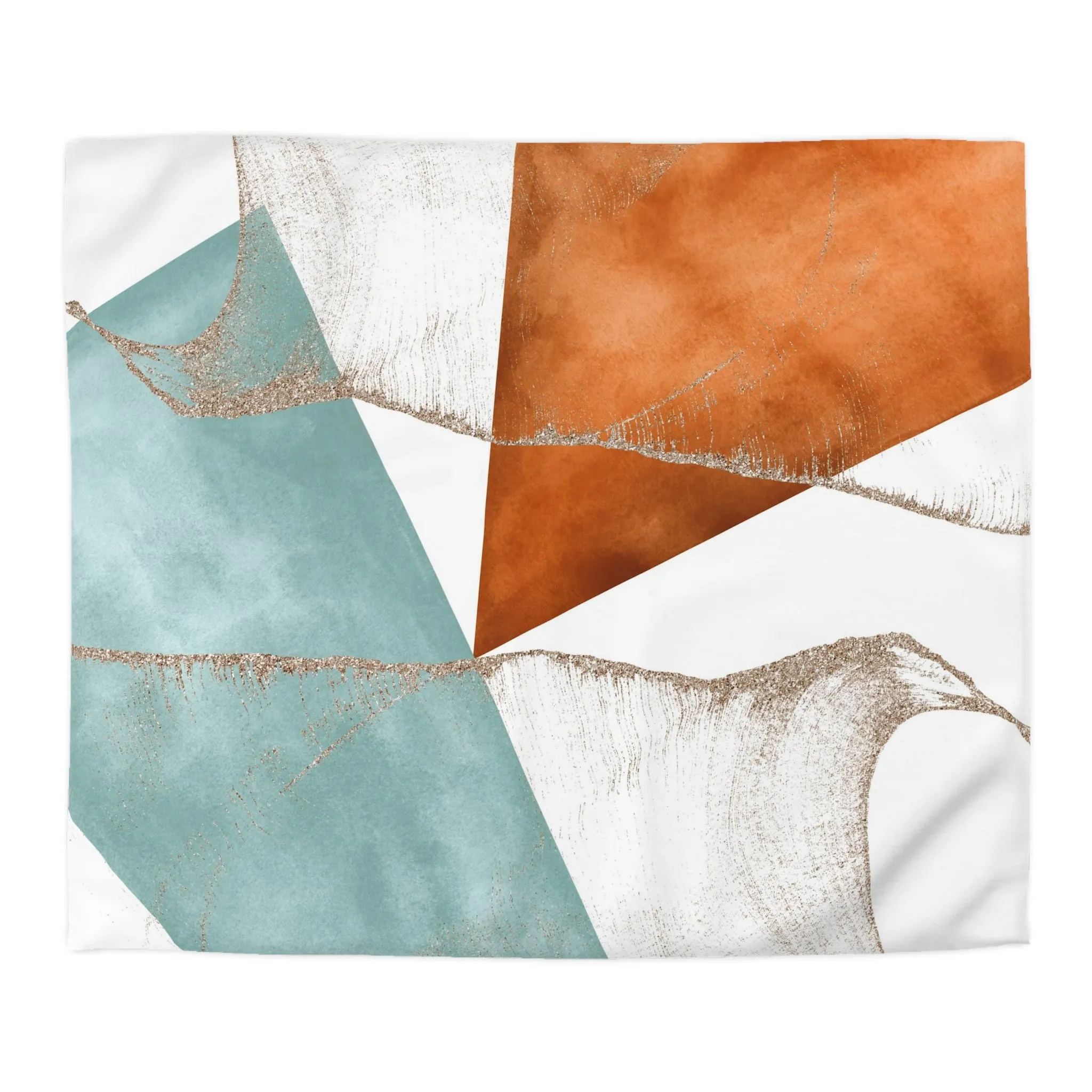 Abstract Duvet Cover | Burnt Orange, Powder Blue, White Geometric