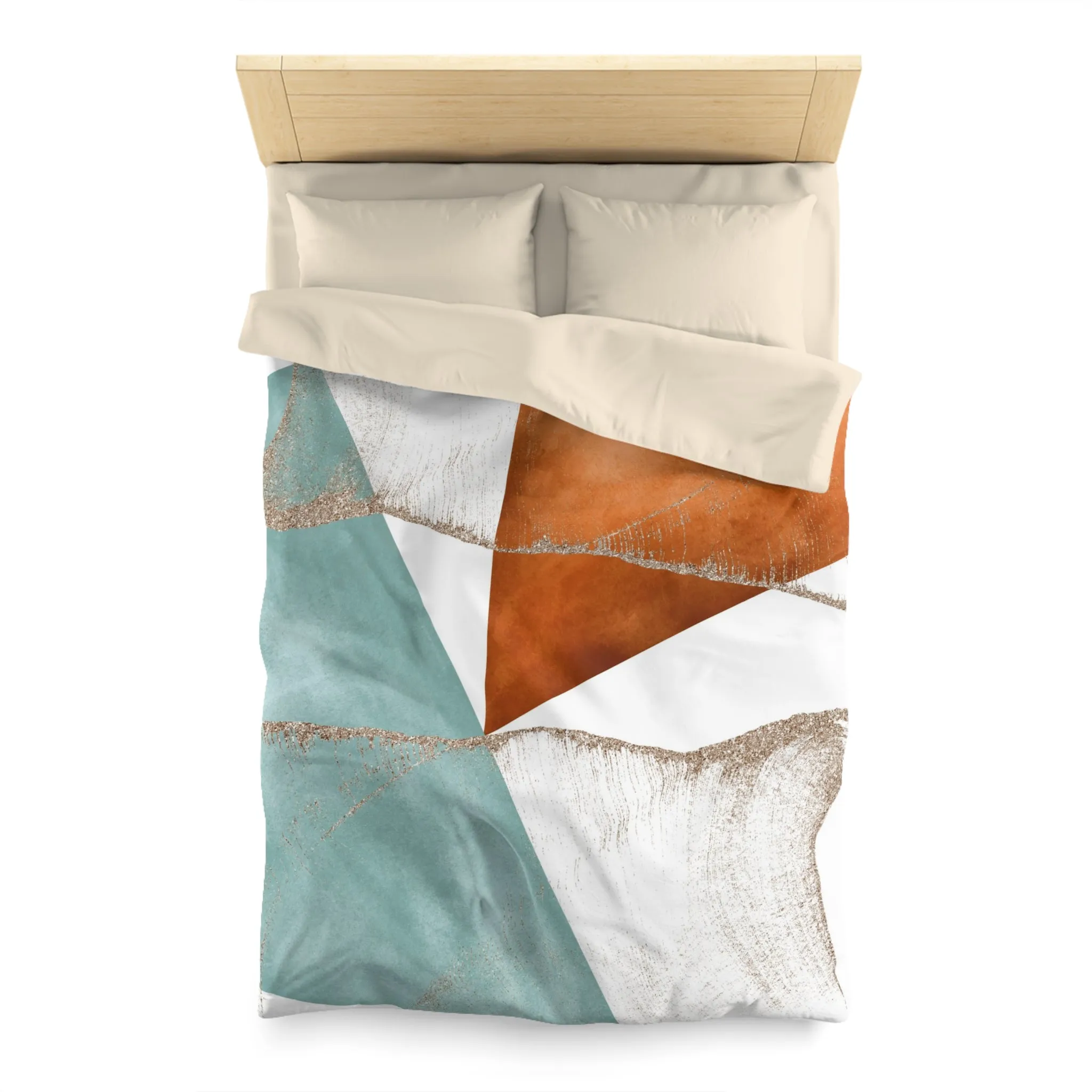 Abstract Duvet Cover | Burnt Orange, Powder Blue, White Geometric