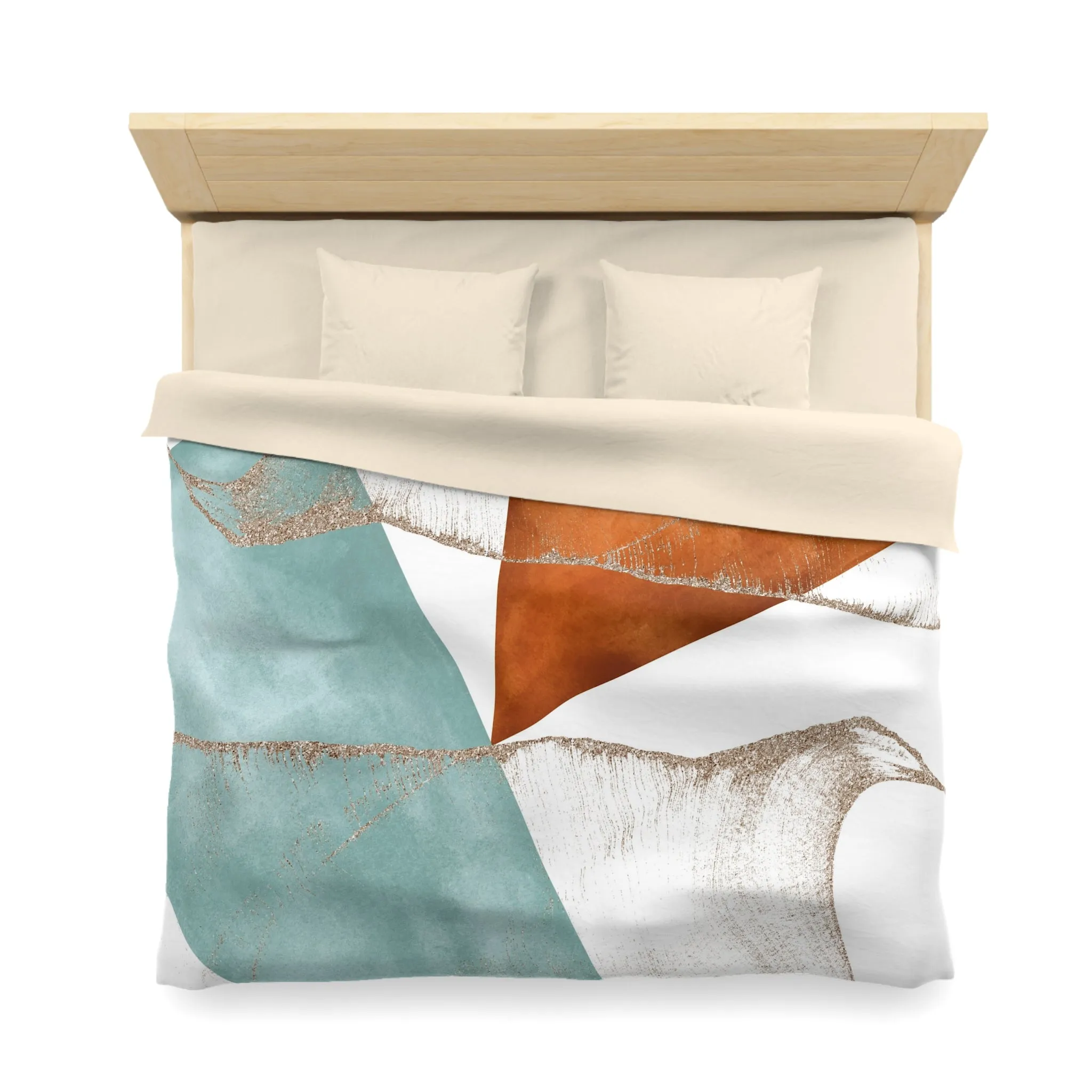 Abstract Duvet Cover | Burnt Orange, Powder Blue, White Geometric