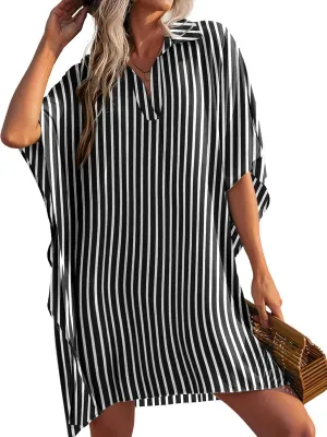 AI'MAGE Womens Swimsuit Beach Cover Up Shirt Summer 3/4 Sleeve Bathing Suit Beach Dress Oversized Bikini Coverups S-3XL
