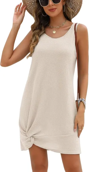 AI'MAGE Women's Swimsuit Coverup Sleeveless Waffle Knit Bathing Suit Cover Ups Twisted Tank Beach Dress S-3XL