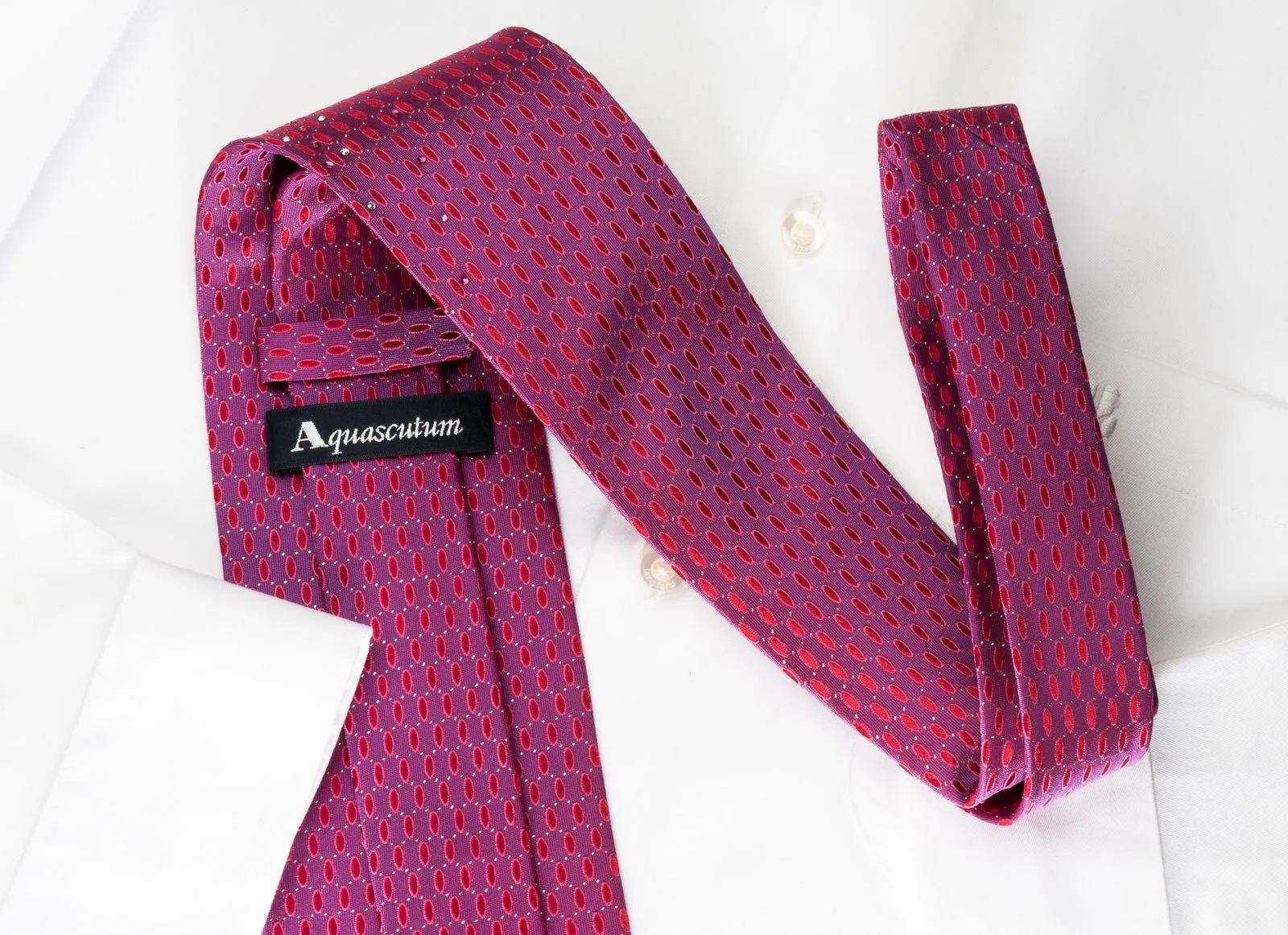 Aquascutum Silk Rhinestone Necktie Geometric Ovals On Purple With Silver Sparkles