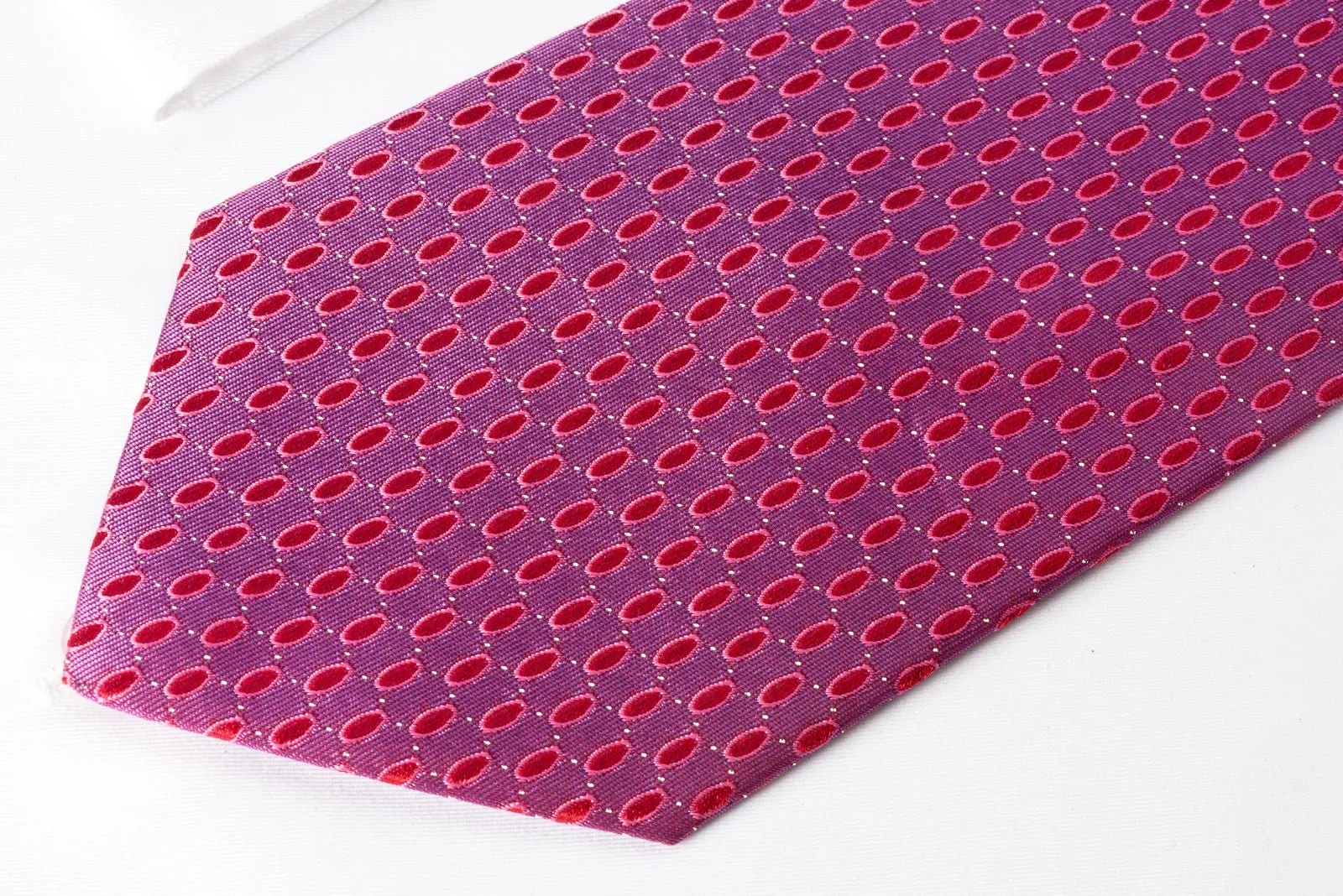 Aquascutum Silk Rhinestone Necktie Geometric Ovals On Purple With Silver Sparkles