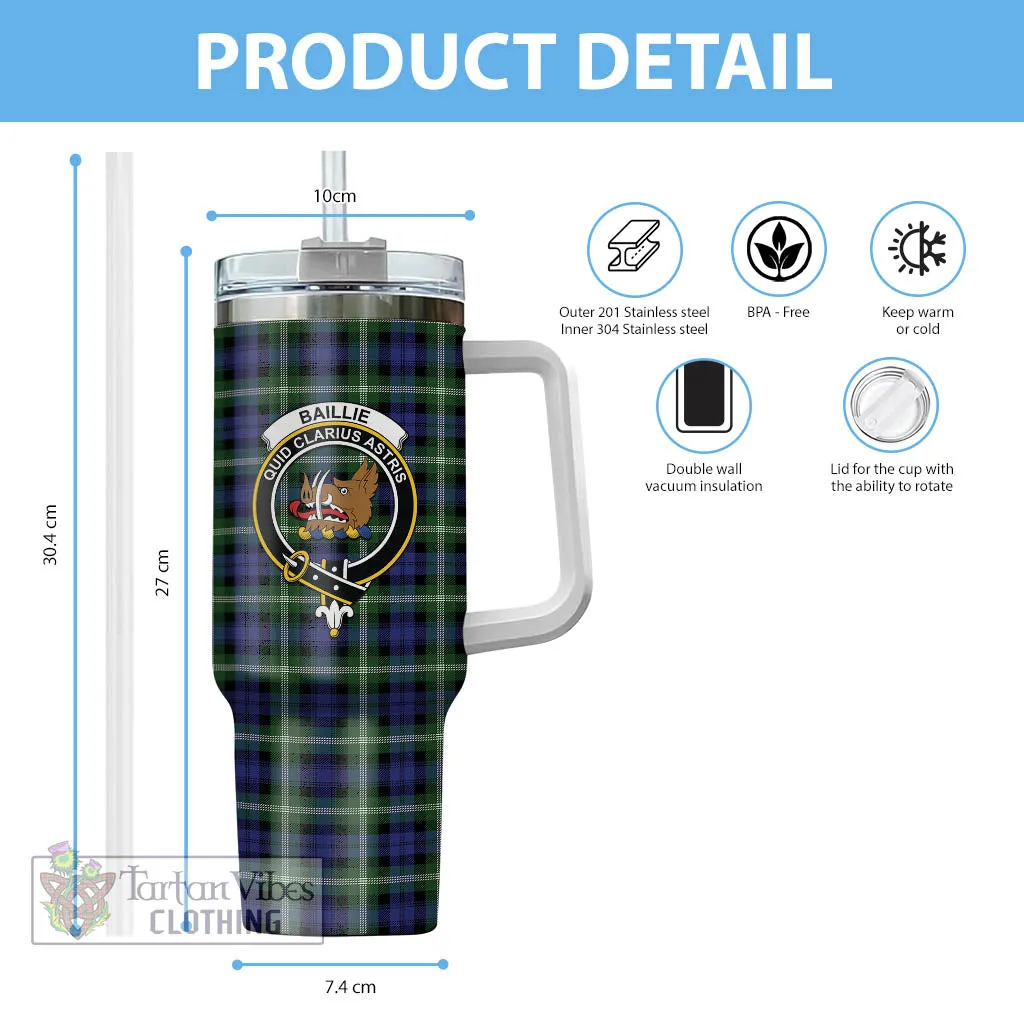 Baillie (Bailey) Tartan and Family Crest Tumbler with Handle