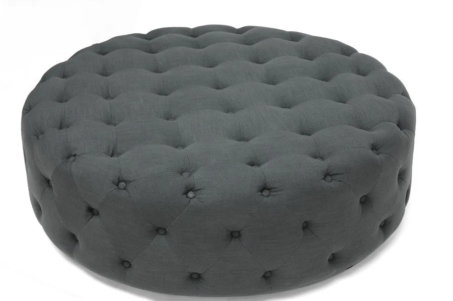 Baxton Studio Cardiff Beige Linen Tufted Ottoman