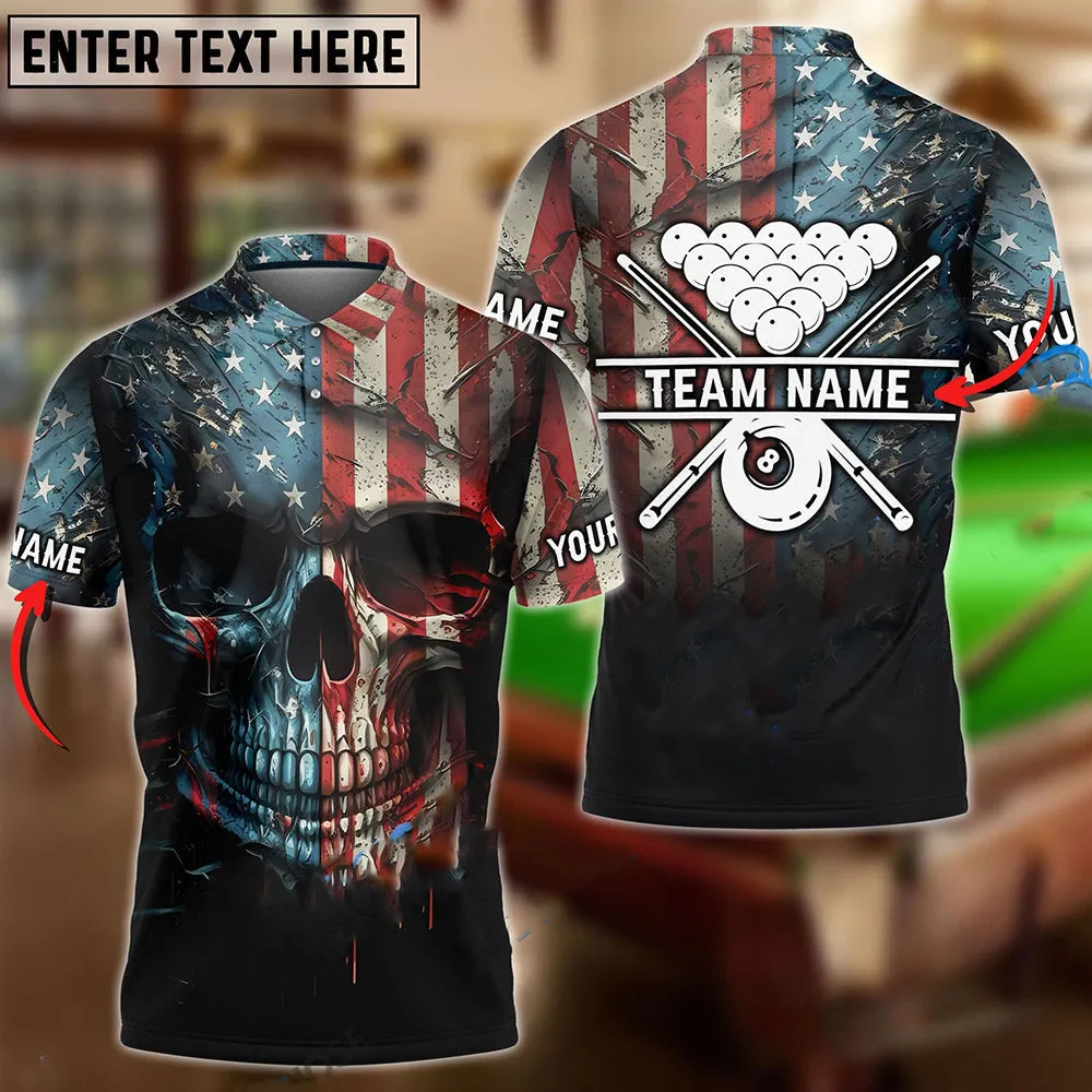 Billiard Ball 8 American Skull Metal Art Personalized Name, Team Name Unisex Shirt