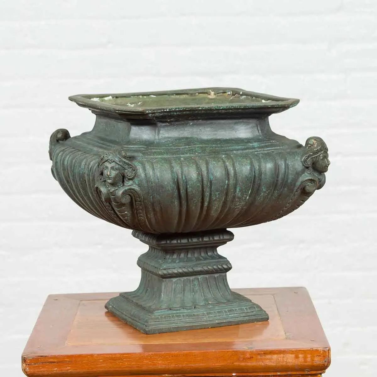 Bronze Planter with Figures, Gadroon Motifs and Verde Patina