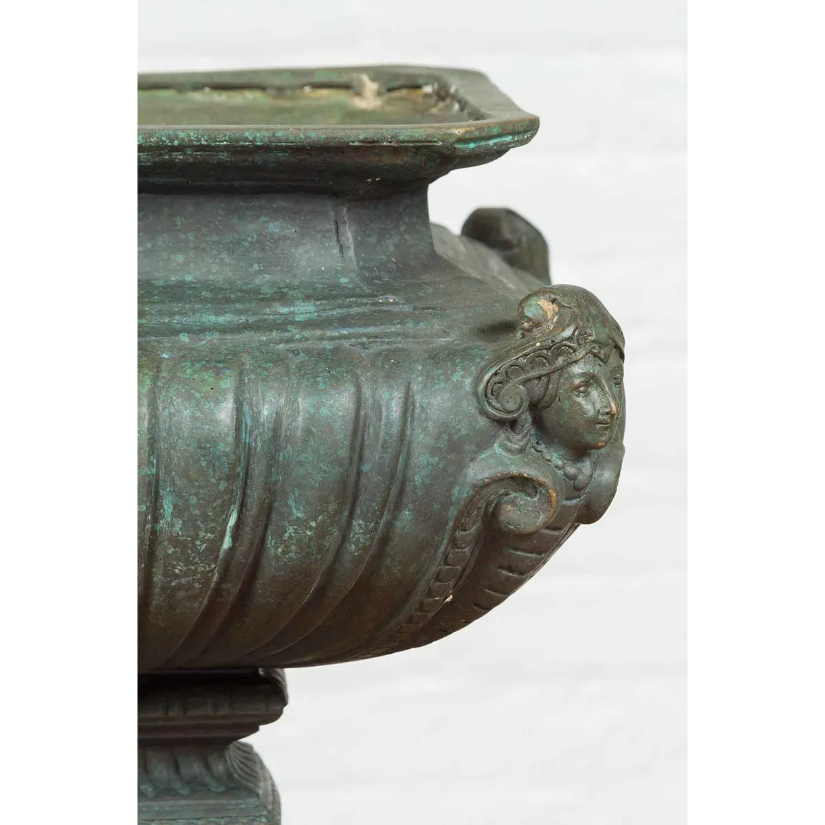 Bronze Planter with Figures, Gadroon Motifs and Verde Patina