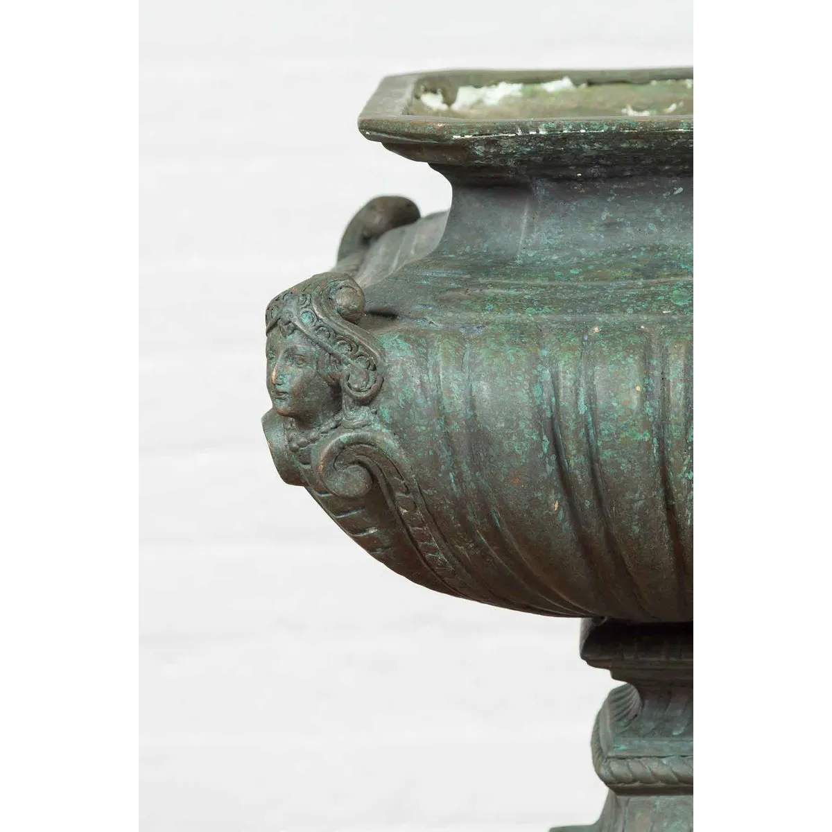 Bronze Planter with Figures, Gadroon Motifs and Verde Patina