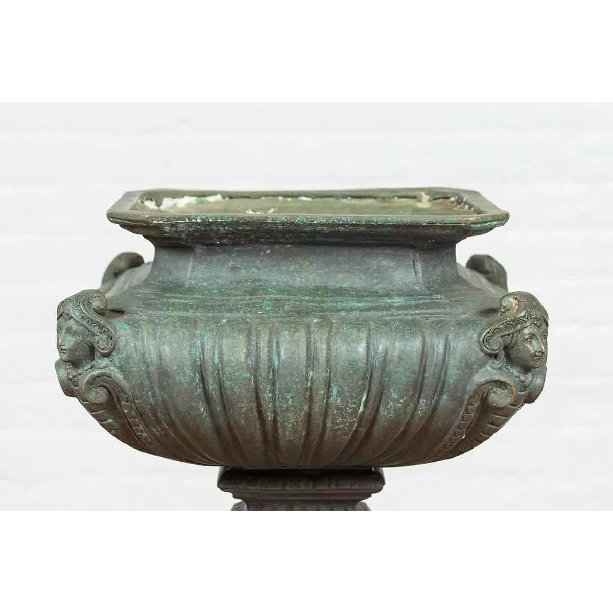 Bronze Planter with Figures, Gadroon Motifs and Verde Patina