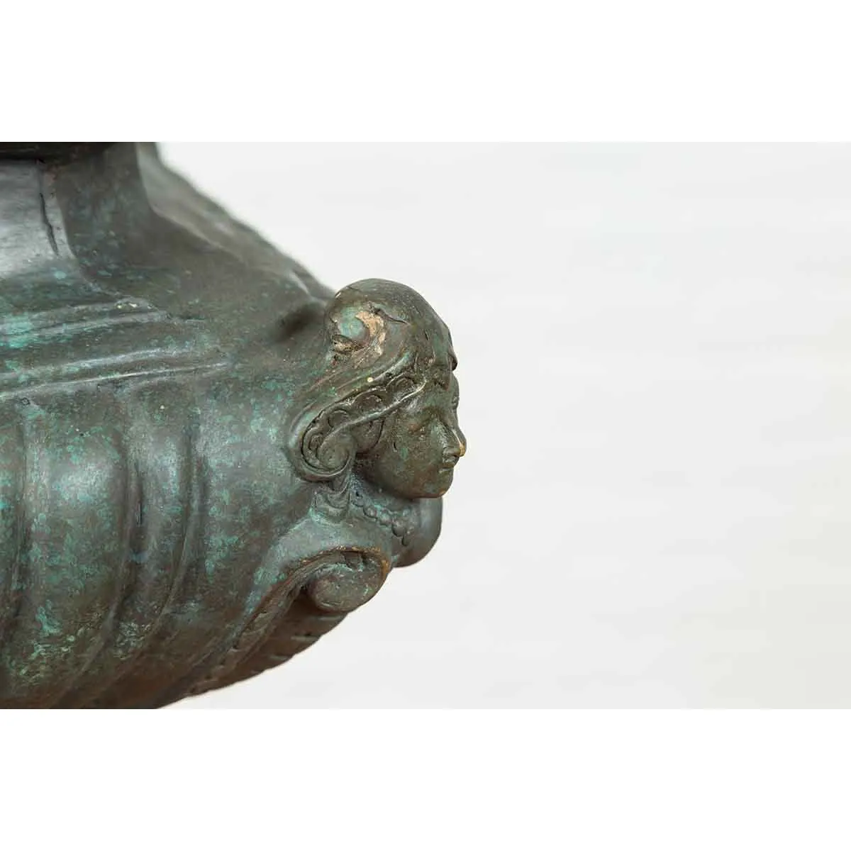 Bronze Planter with Figures, Gadroon Motifs and Verde Patina