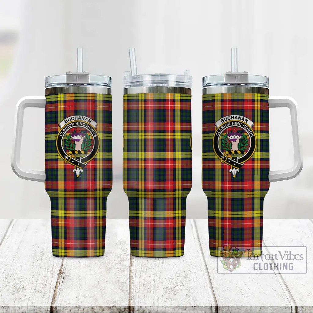 Buchanan Modern Tartan and Family Crest Tumbler with Handle