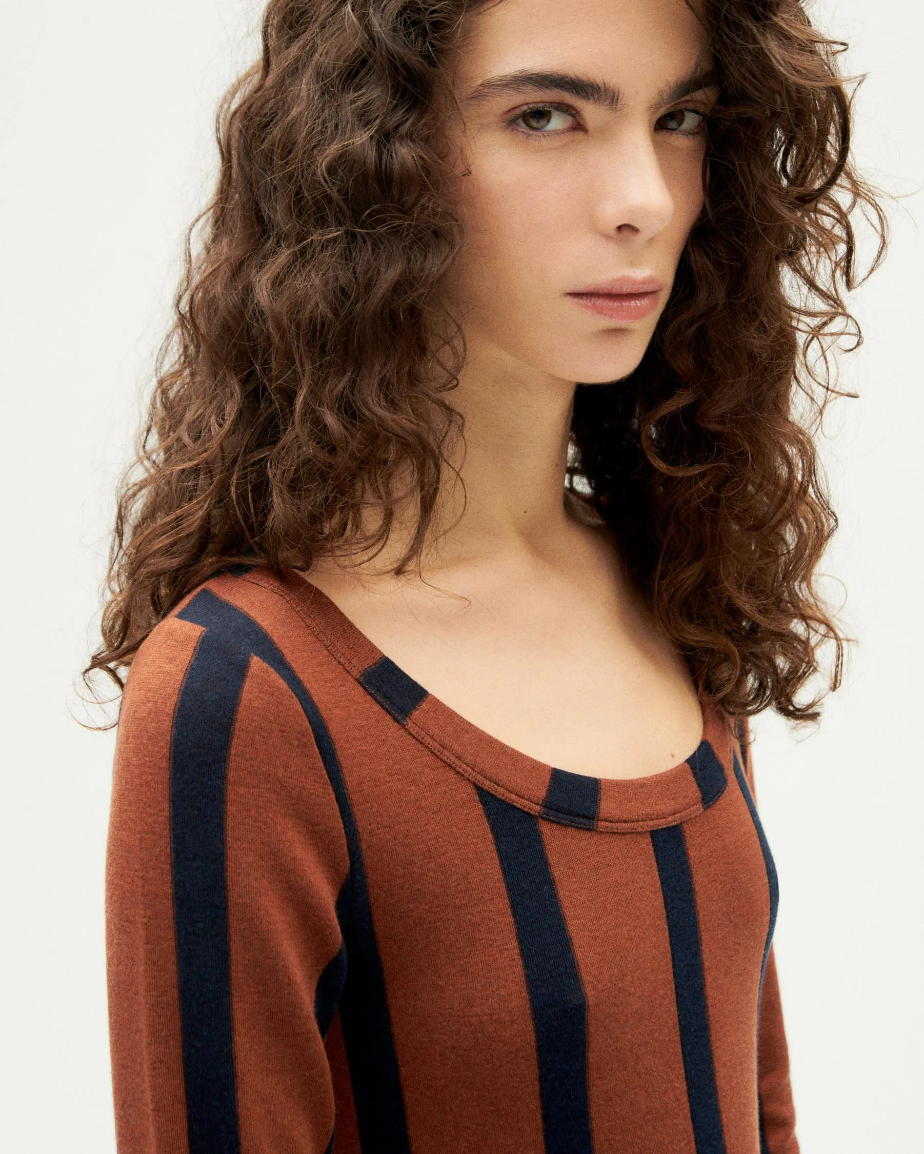 Casilda Wool Top Navy/Brown Stripes