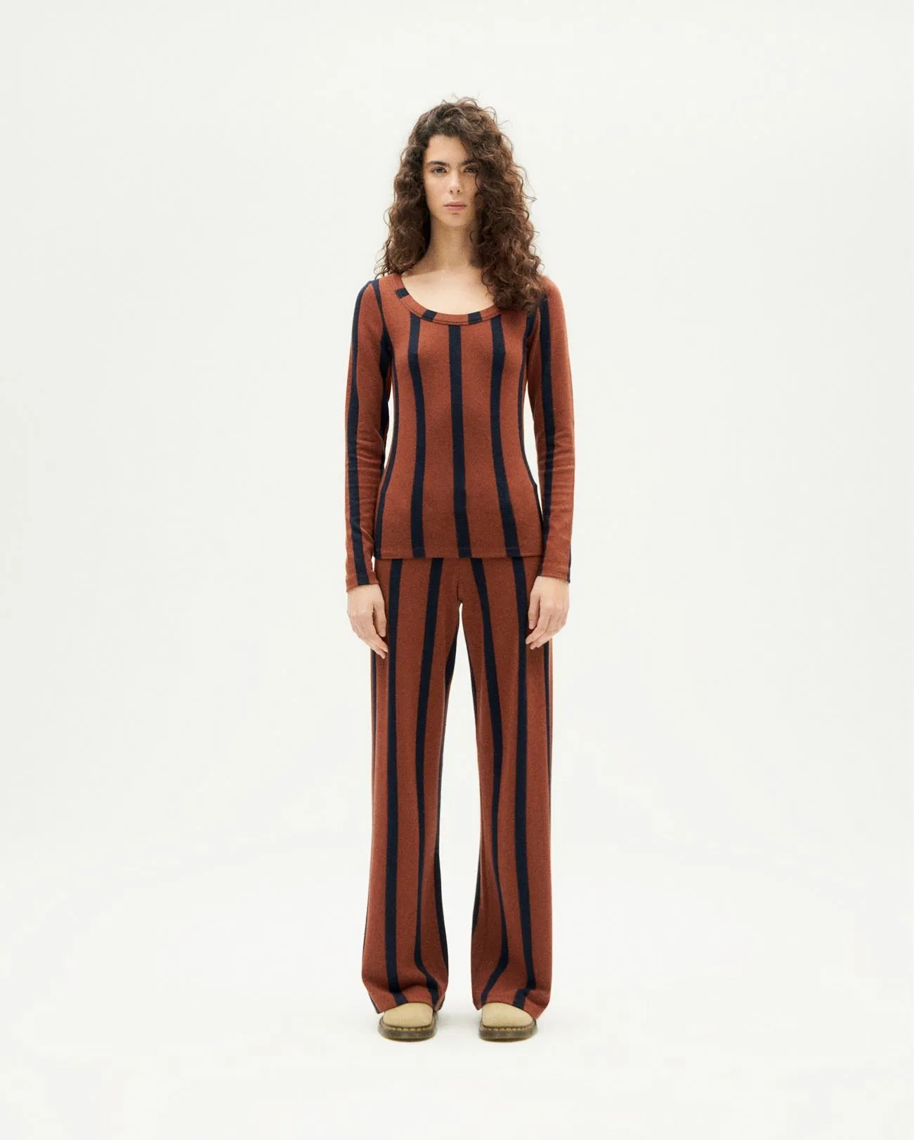 Casilda Wool Top Navy/Brown Stripes