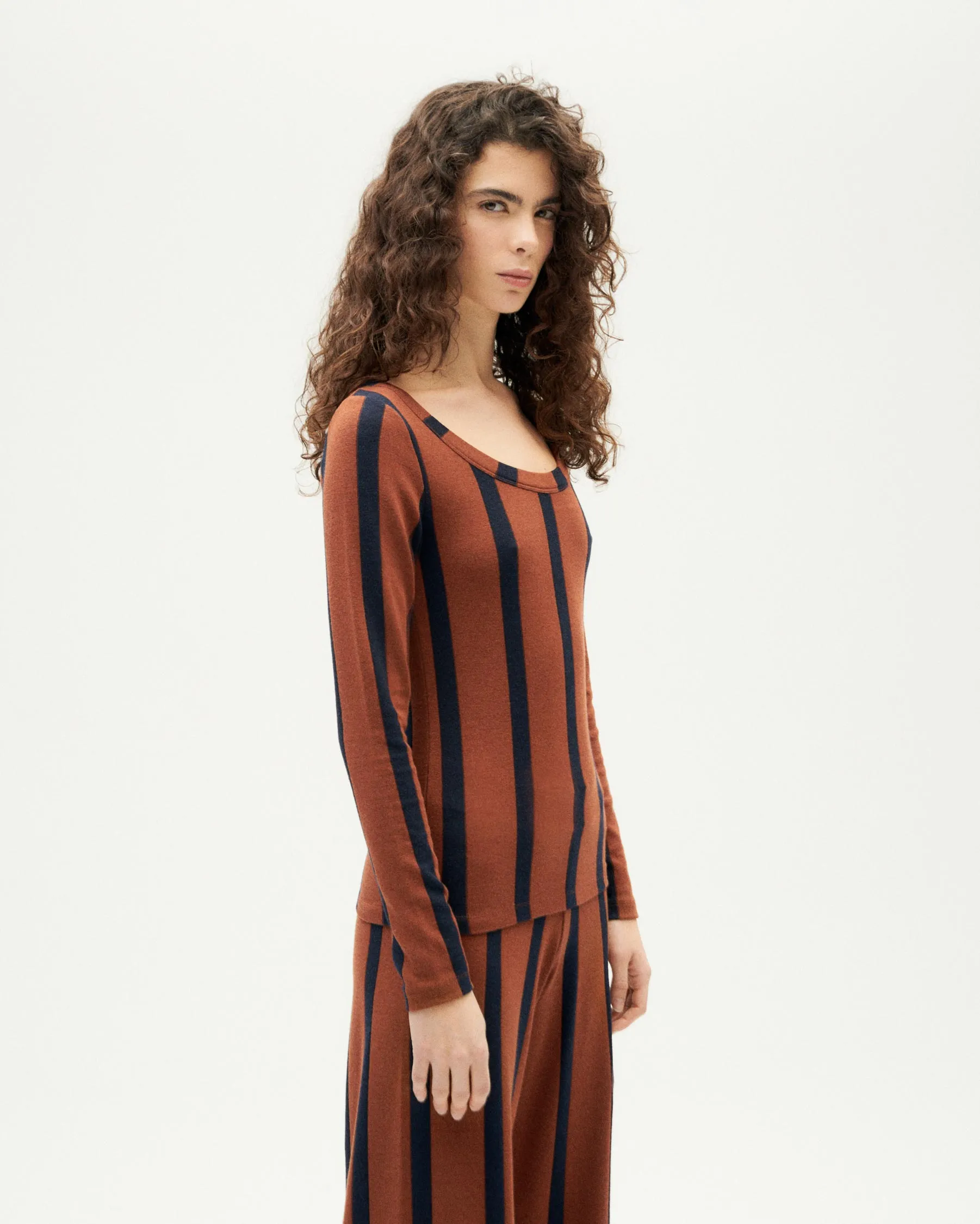 Casilda Wool Top Navy/Brown Stripes