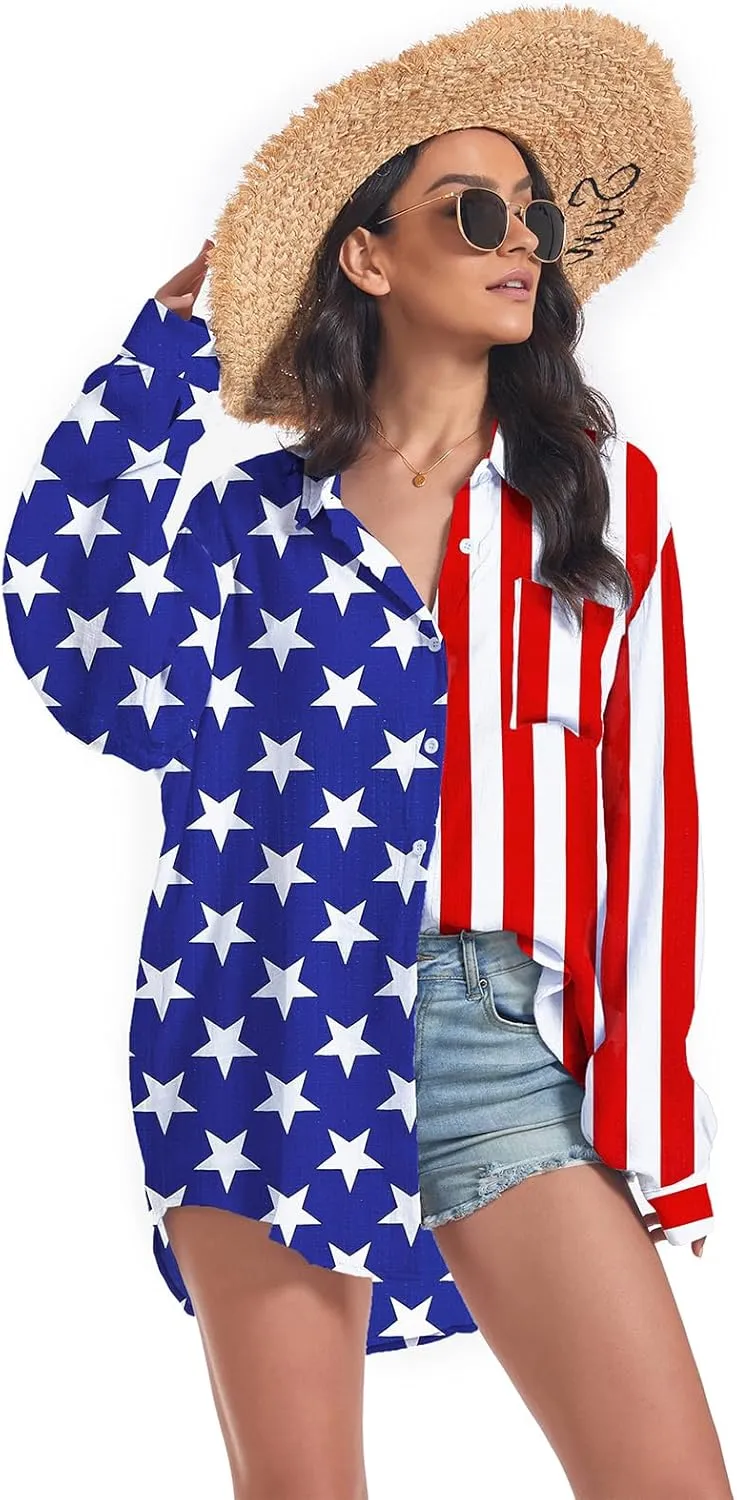 Century Star Womens Button Down Shirts Vacation Outfits Loose Fit Long Sleeve Casual Oversize Collared Blouse