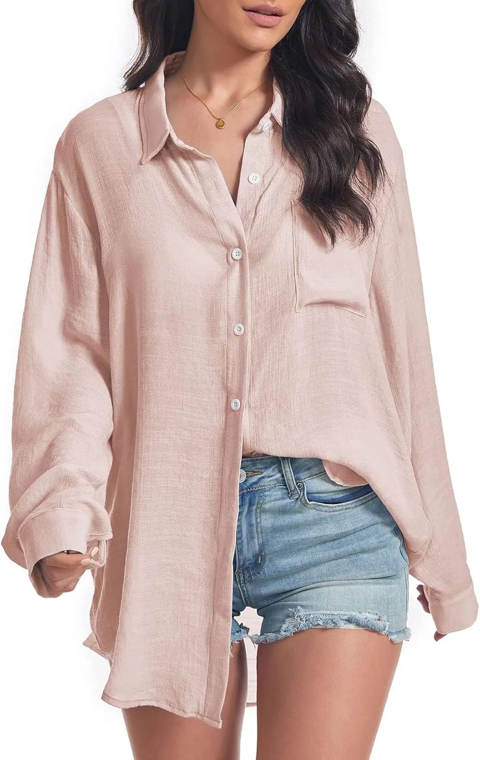 Century Star Womens Button Down Shirts Vacation Outfits Loose Fit Long Sleeve Casual Oversize Collared Blouse