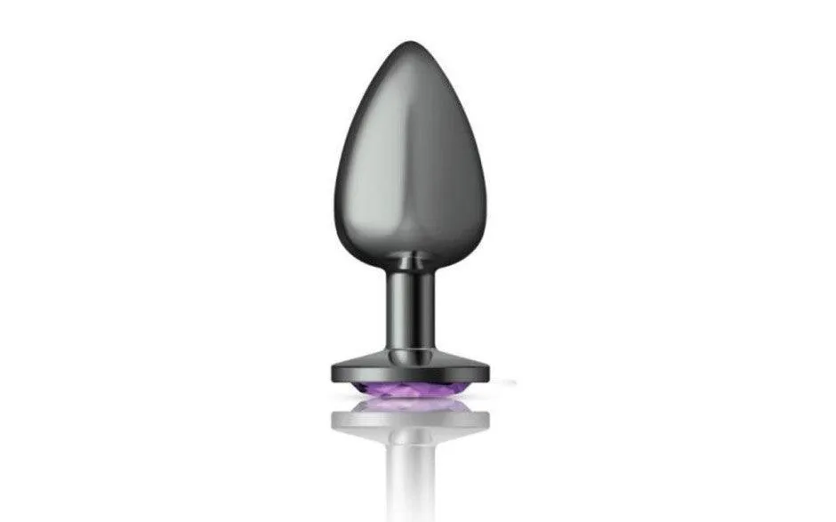 Cheeky Charms Gunmetal Round Butt Plug w Purple Jewel Large