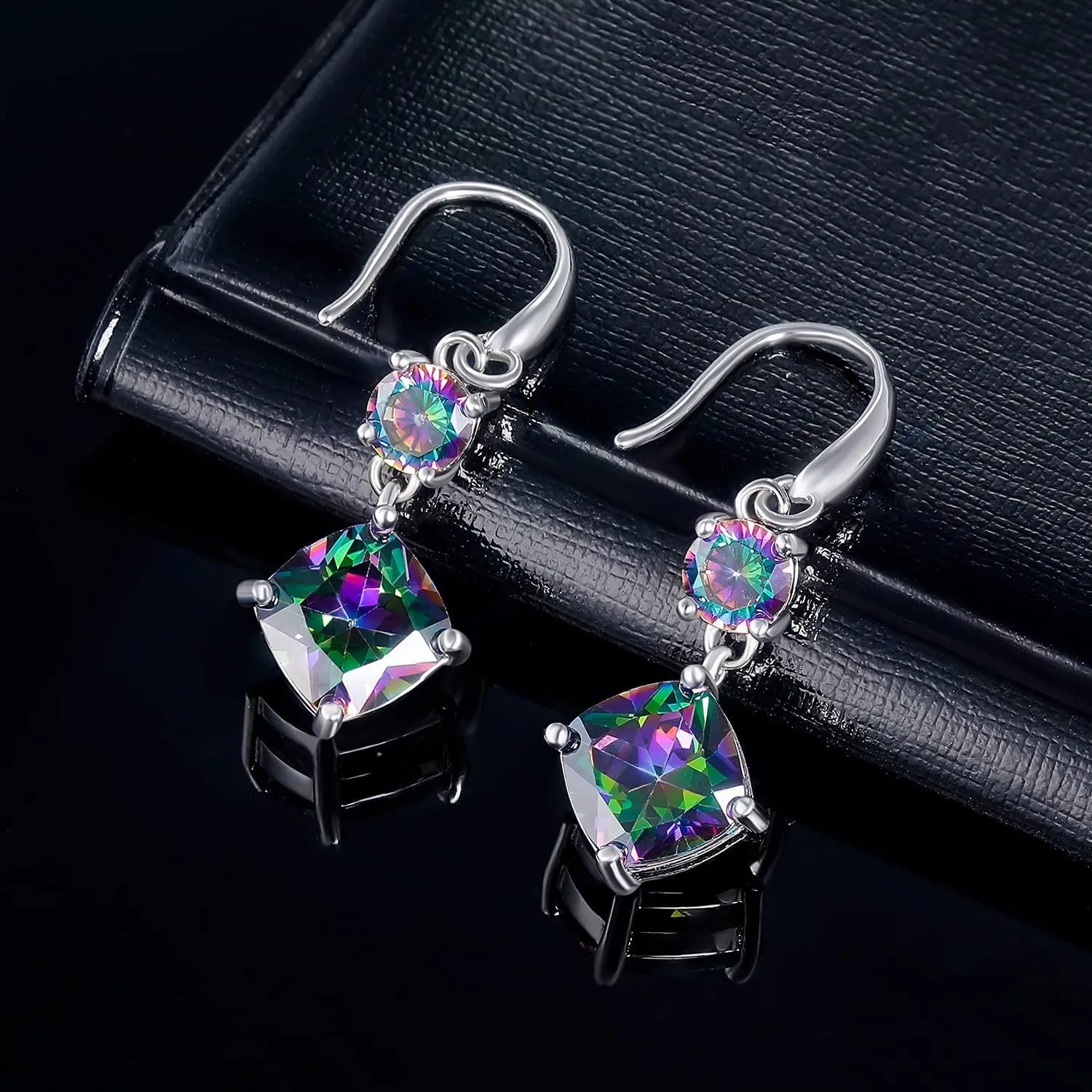 Dangle Earrings for Women|18K White Gold Plated|CZ Drop Fishook Earings Fashion Jewelry Gift