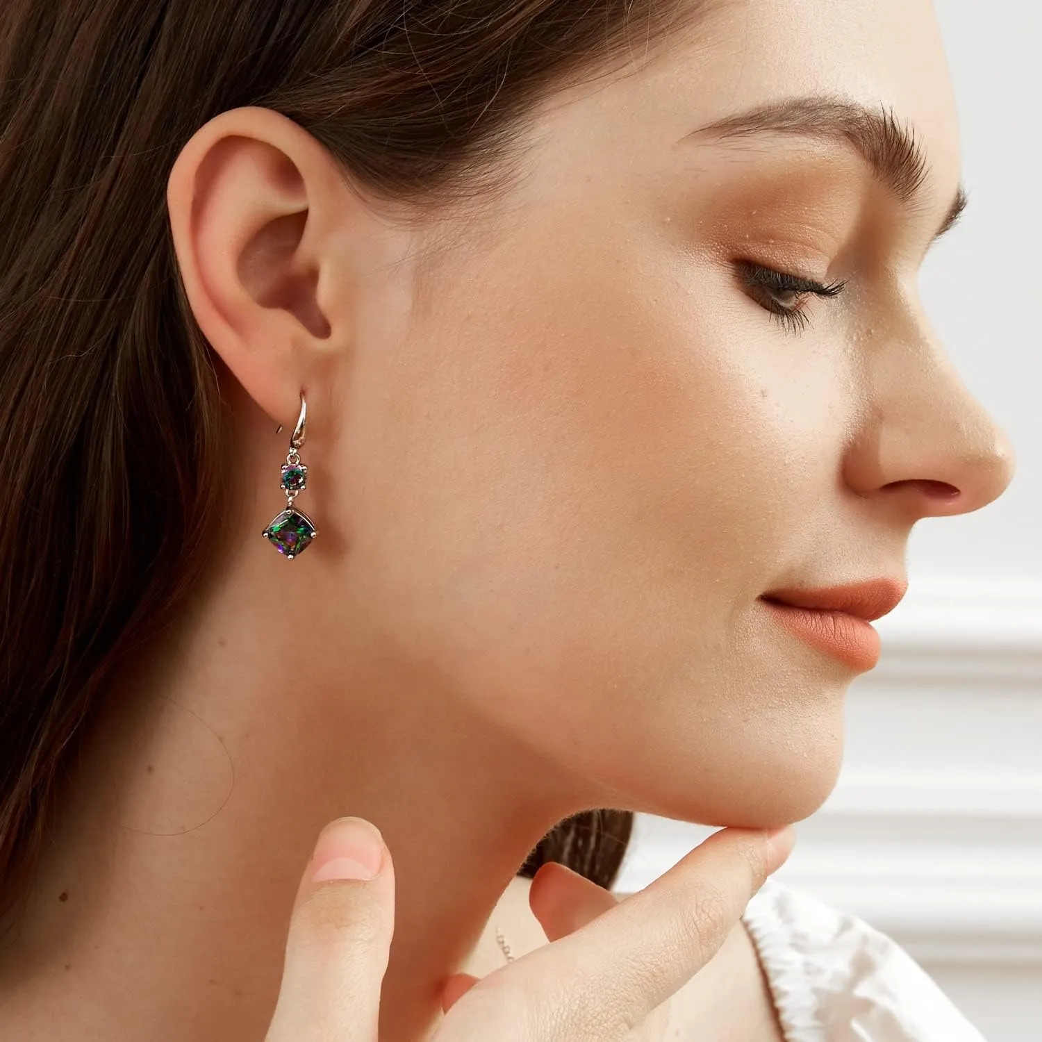 Dangle Earrings for Women|18K White Gold Plated|CZ Drop Fishook Earings Fashion Jewelry Gift