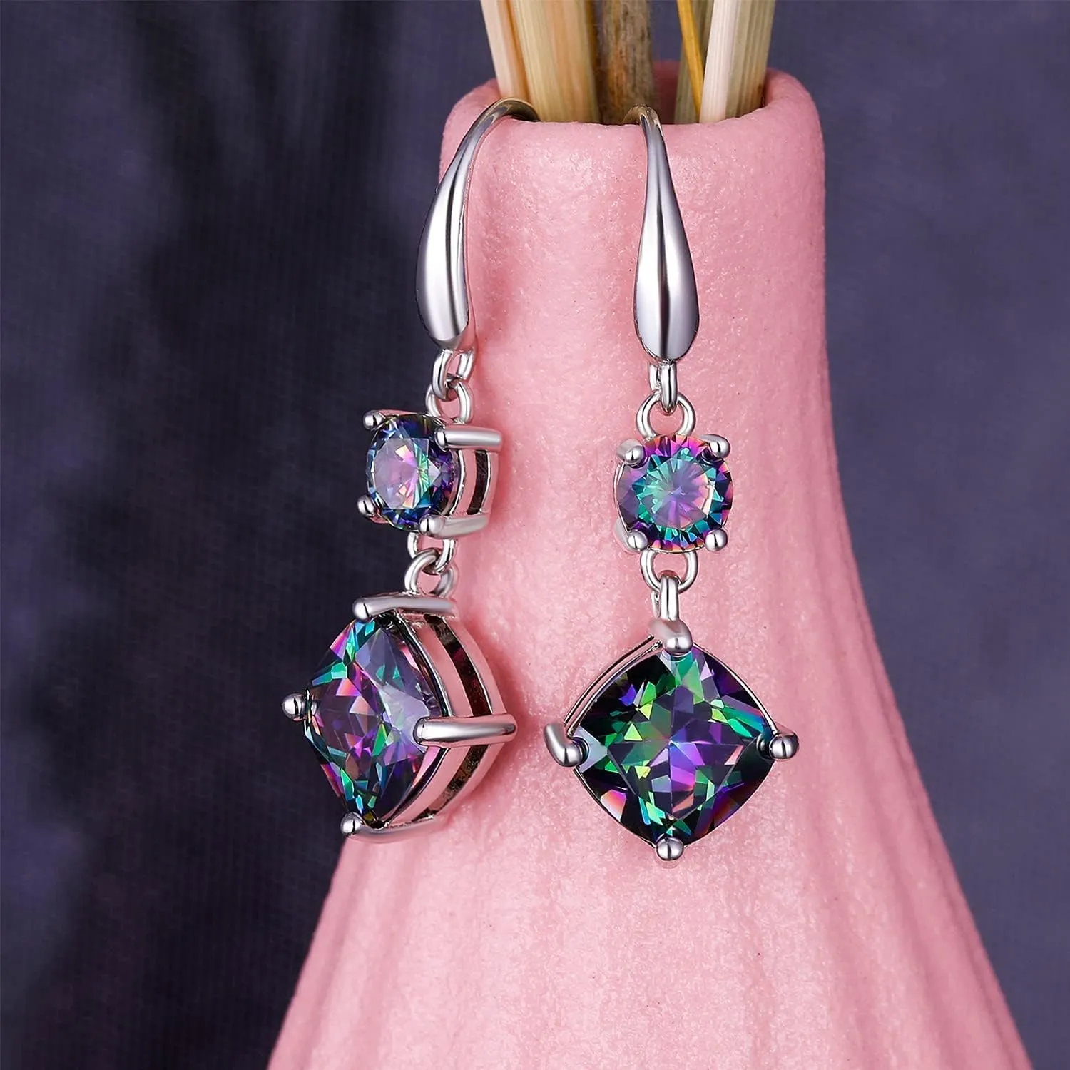 Dangle Earrings for Women|18K White Gold Plated|CZ Drop Fishook Earings Fashion Jewelry Gift