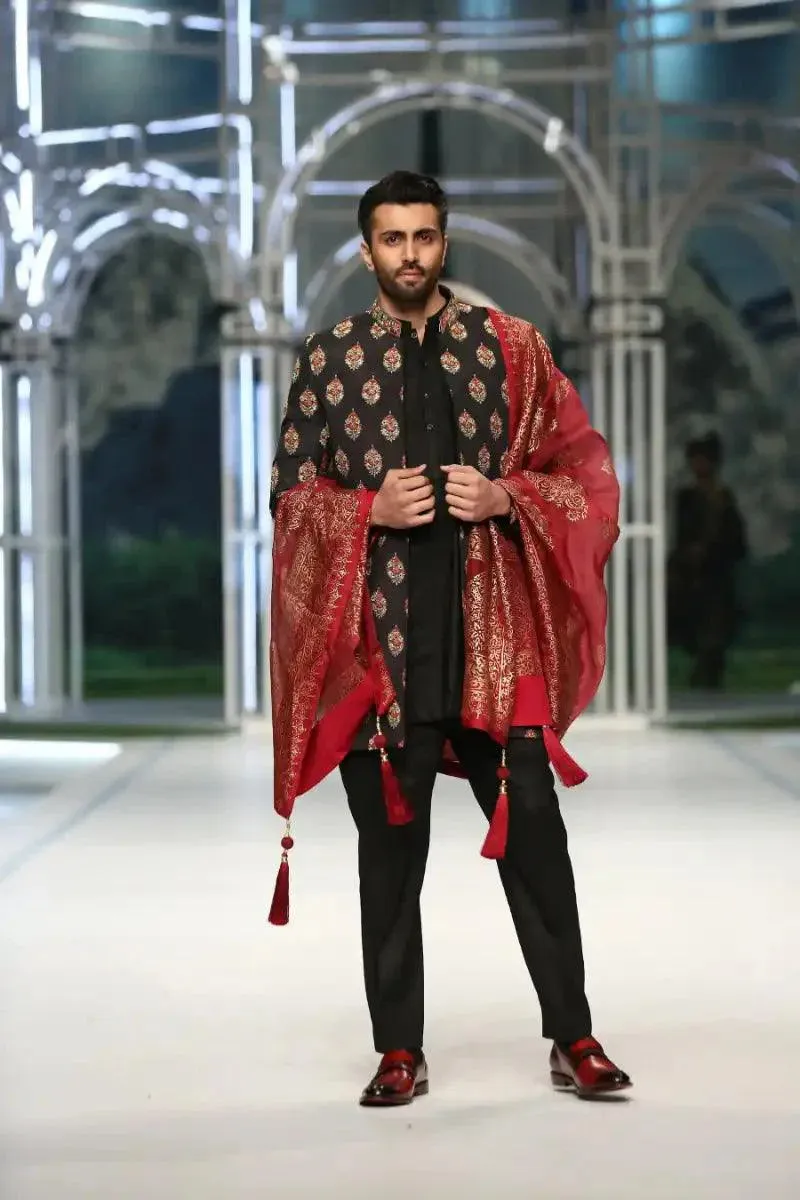 Deepak & Fahad - AASHNA - Black - Resham and Zardozi - 3 Piece
