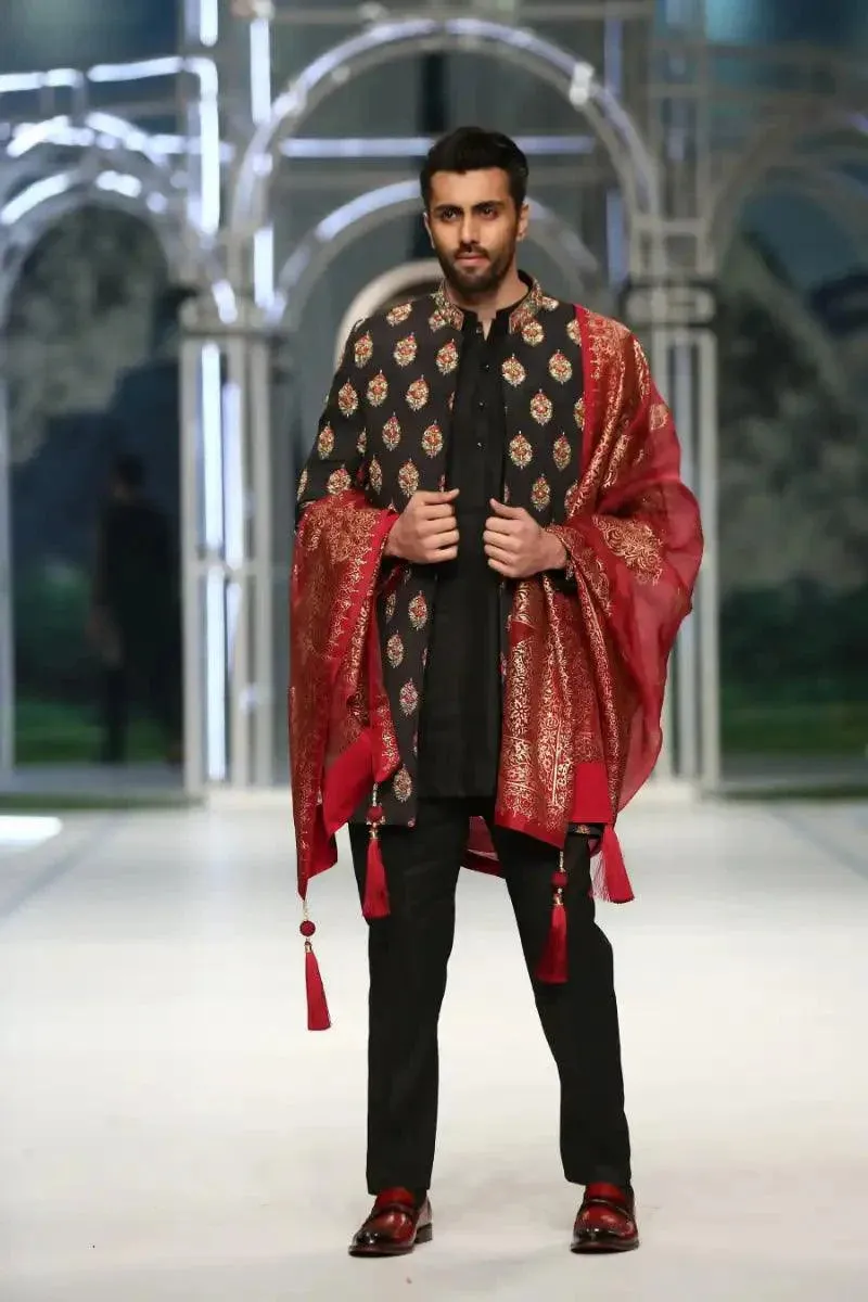 Deepak & Fahad - AASHNA - Black - Resham and Zardozi - 3 Piece