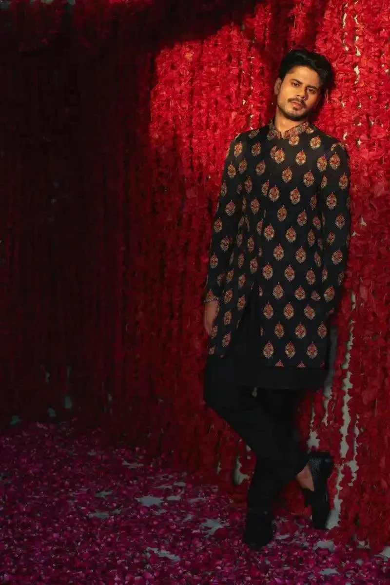 Deepak & Fahad - AASHNA - Black - Resham and Zardozi - 3 Piece