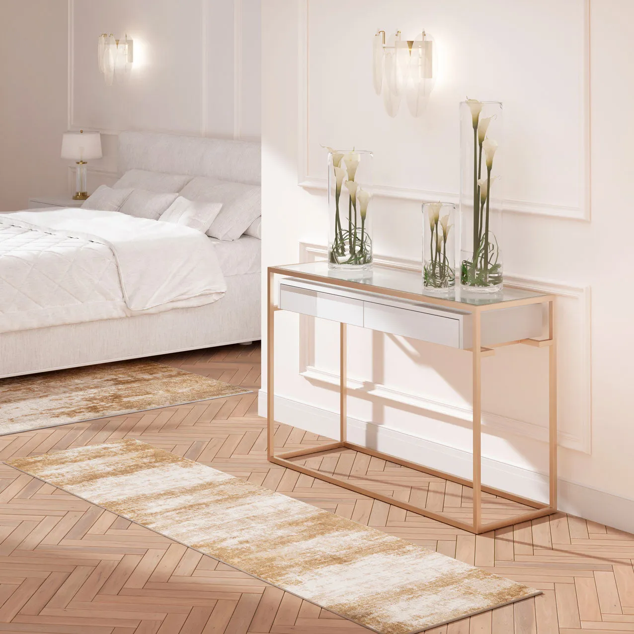 Distressed Beige Runner Rug