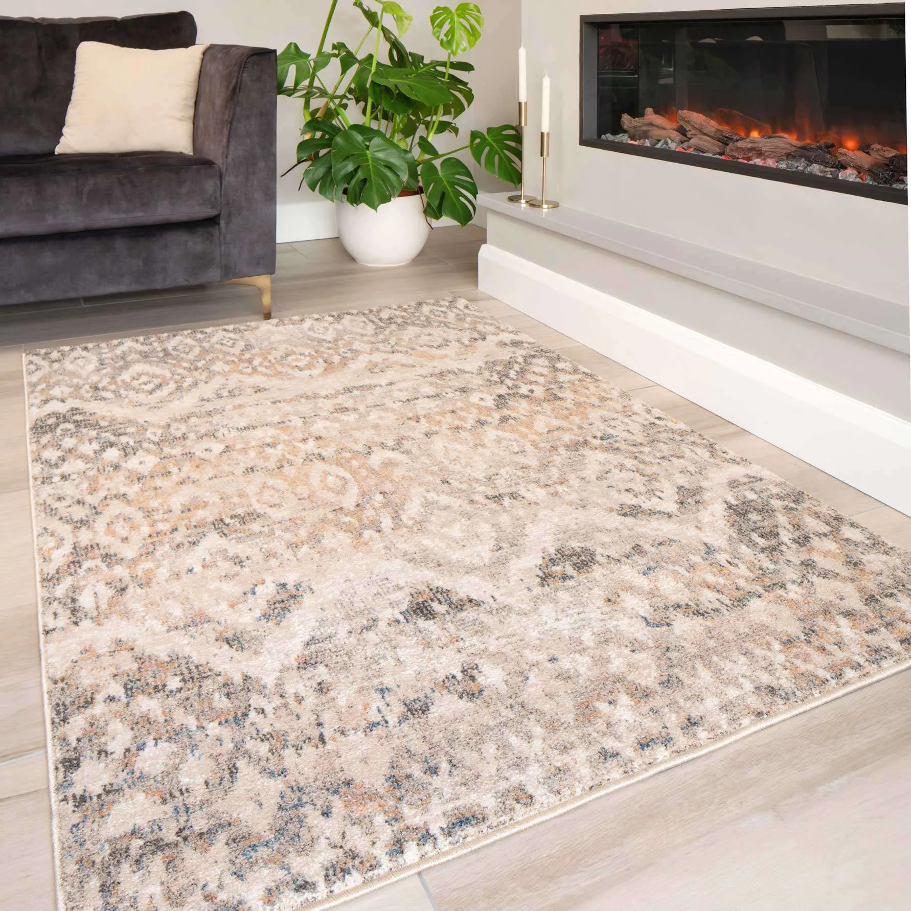 Distressed Grey Gold Diamond Area Rug - Boyce