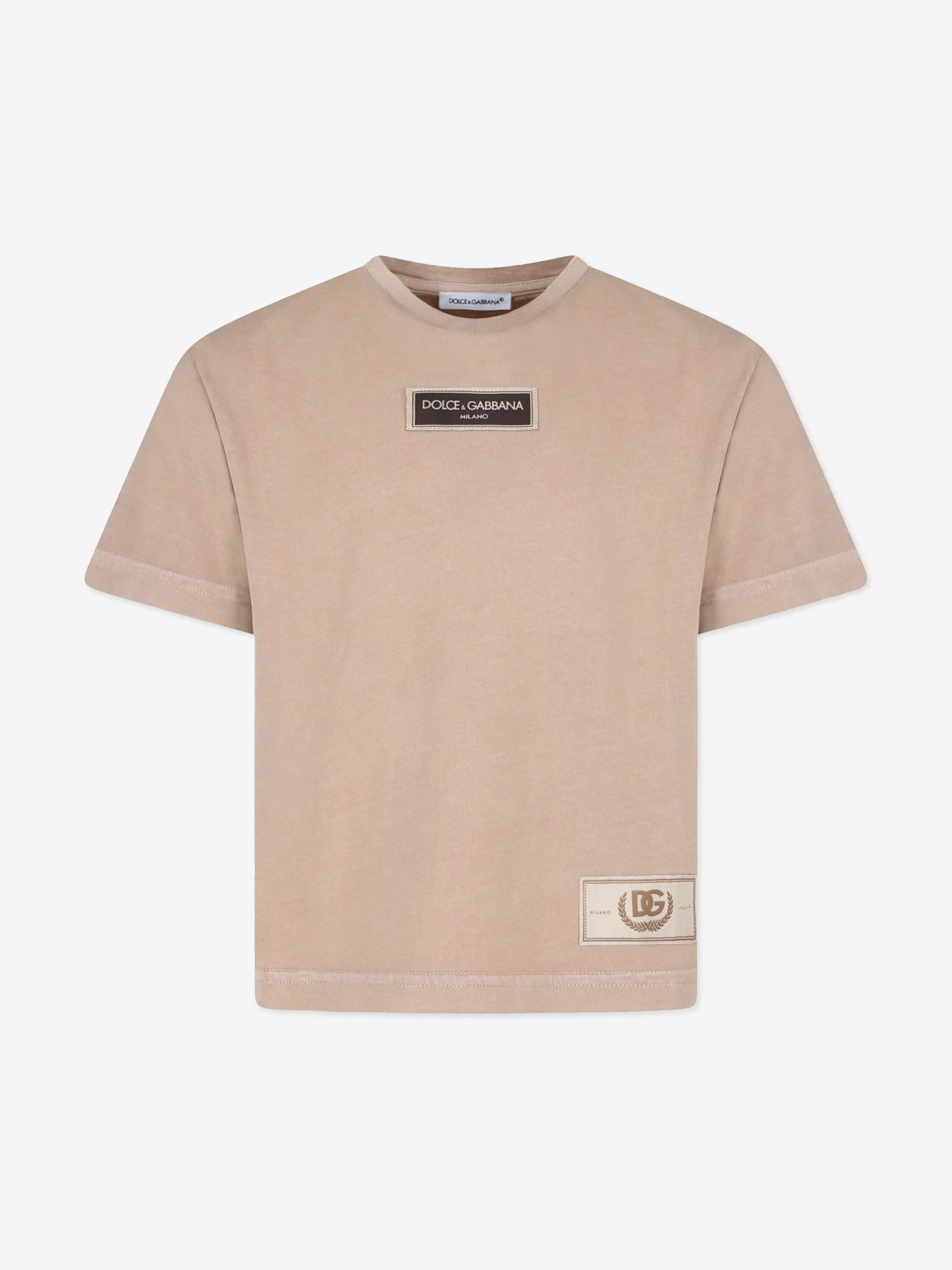 Dolce & Gabbana Boys Logo Label T-Shirt in Beige