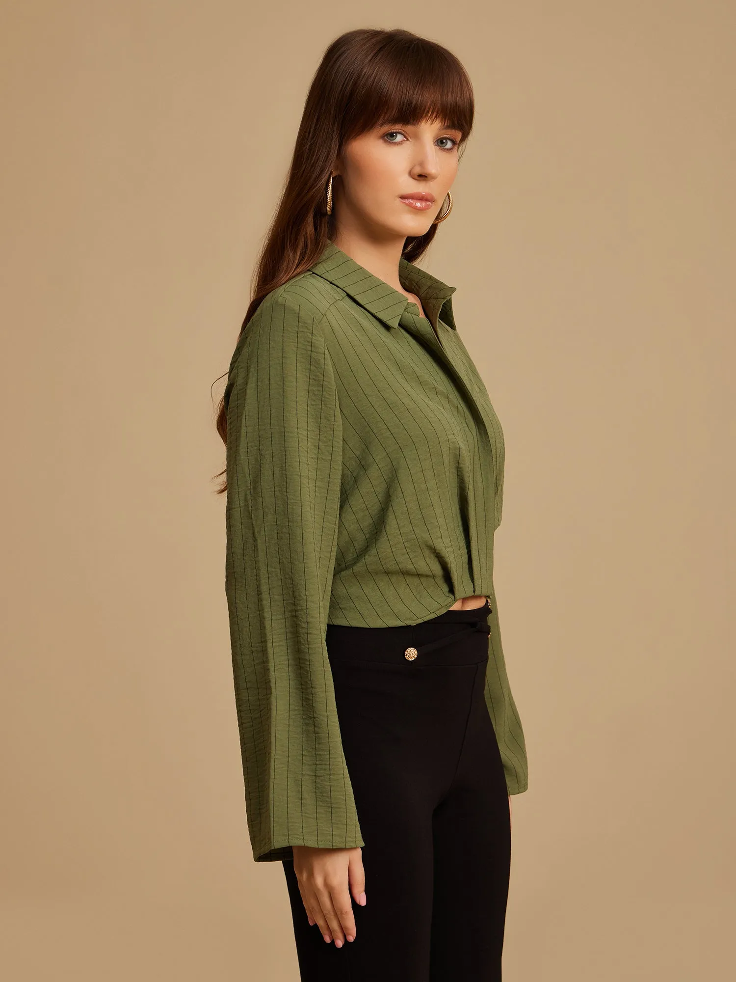 Dorit Olive Striped Top