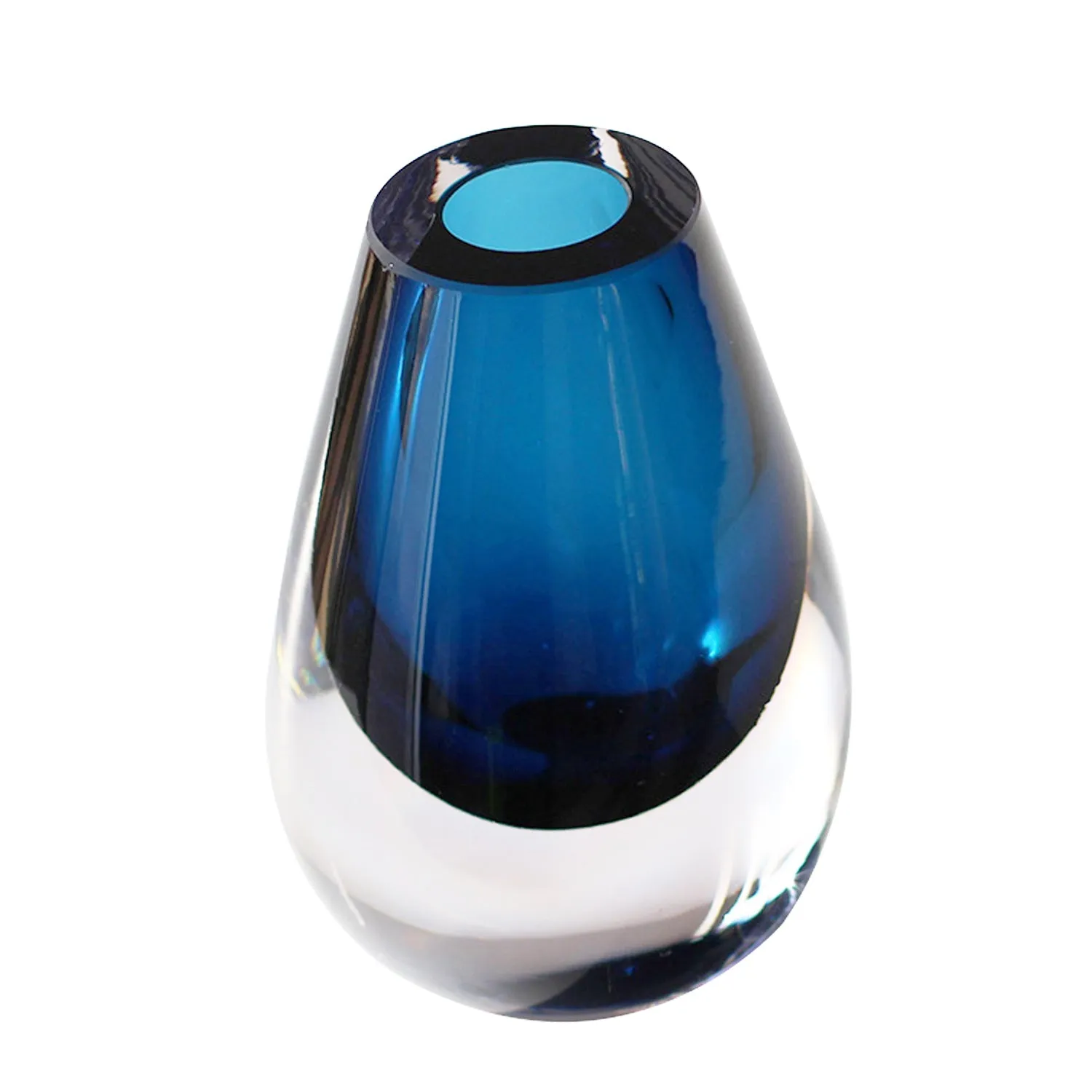 Drop Royal Blue Vase - 6 x 4 x 3 in - Mouth-Blown Thick Glass - Sustainable Elegance