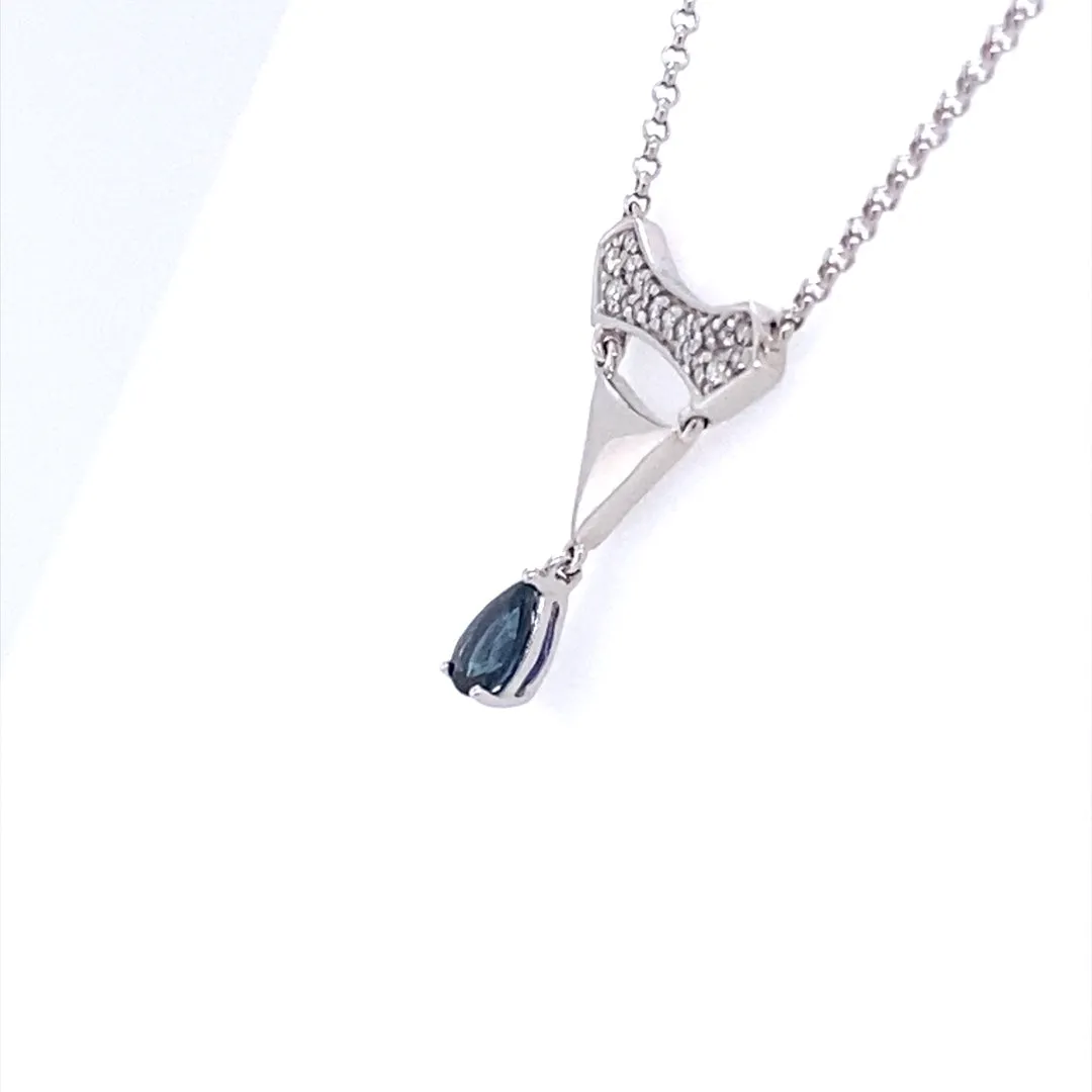 Estate White Gold Drop Sapphire Necklace