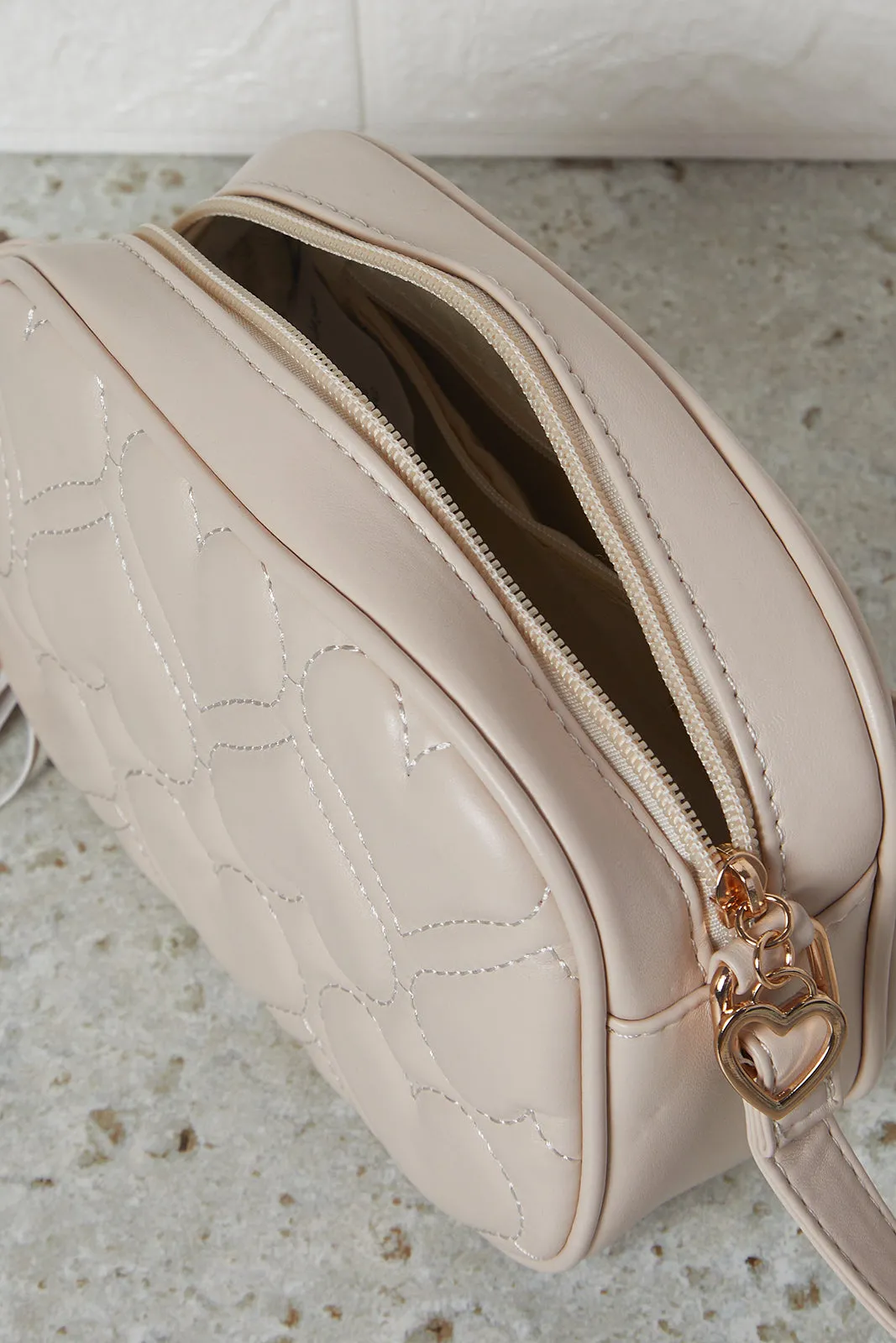Girls Beige Quilted Crossbody Bag