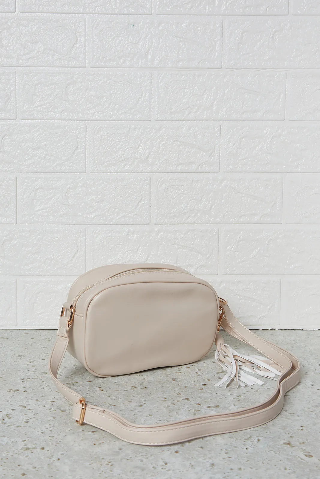 Girls Beige Quilted Crossbody Bag