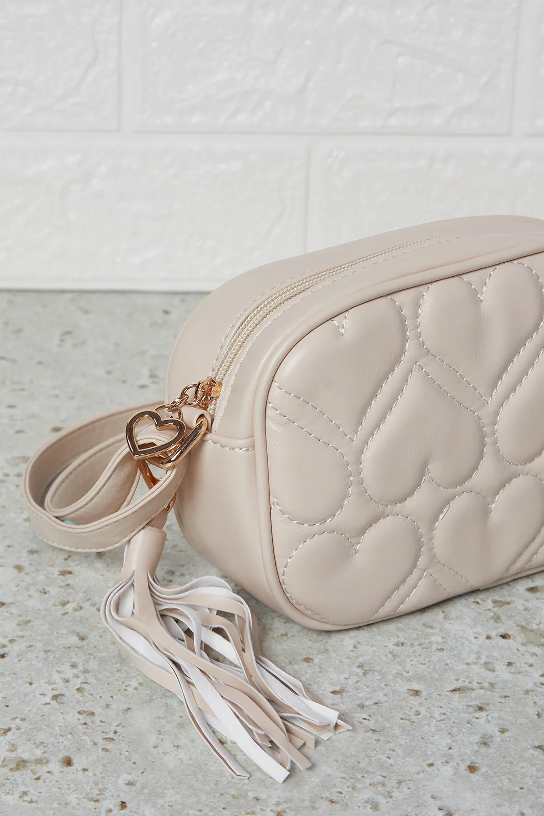 Girls Beige Quilted Crossbody Bag
