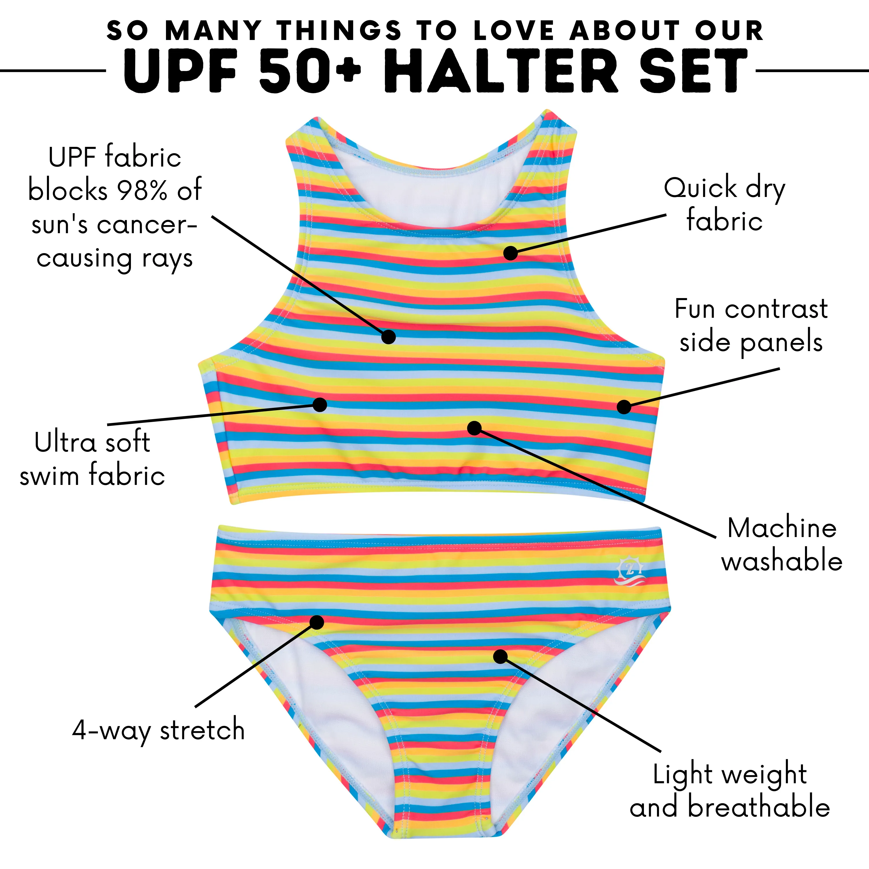 Girls Halter Top Bikini Set (2 Piece) | "Sunny Stripe"