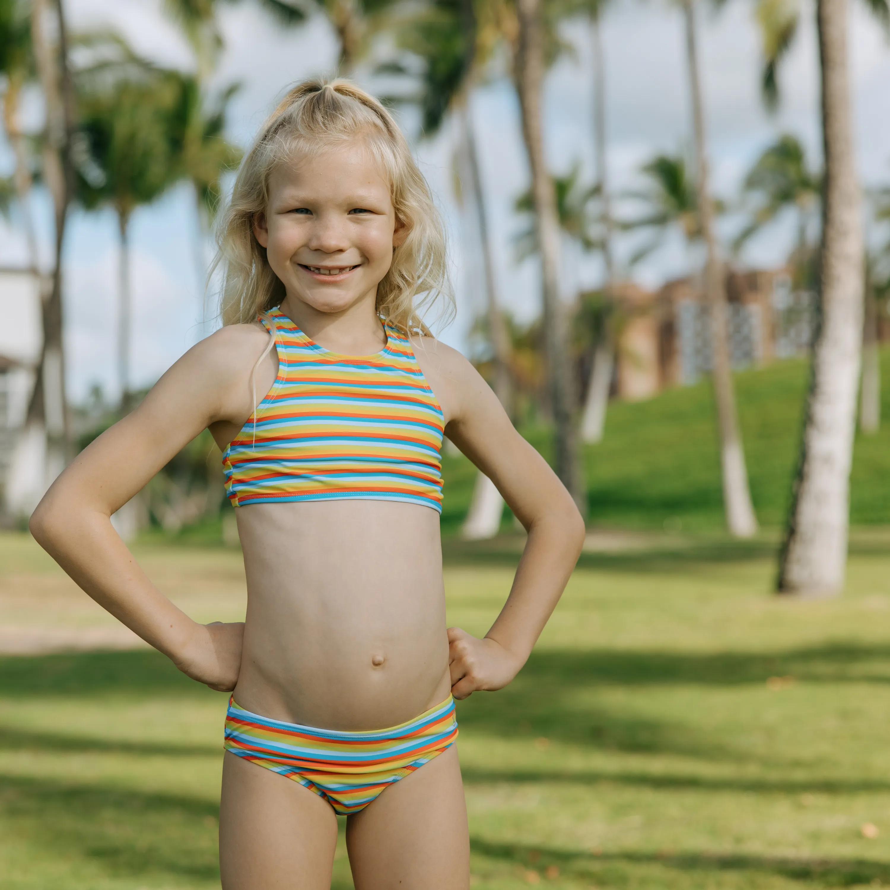 Girls Halter Top Bikini Set (2 Piece) | "Sunny Stripe"