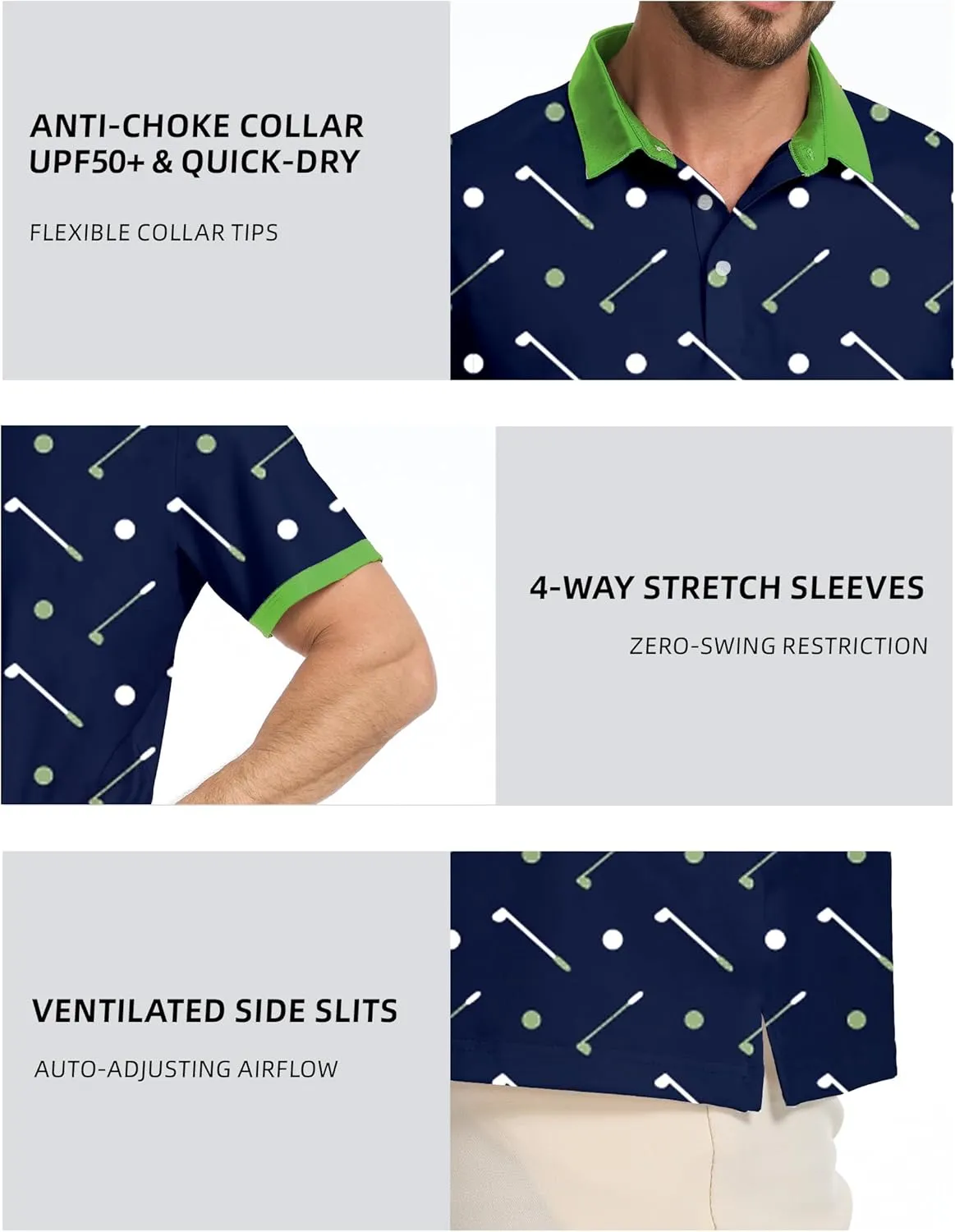 Golf Shirts for Men Dry Fit Moisture Wicking Short Sleeve Performance Print Polo Shirts
