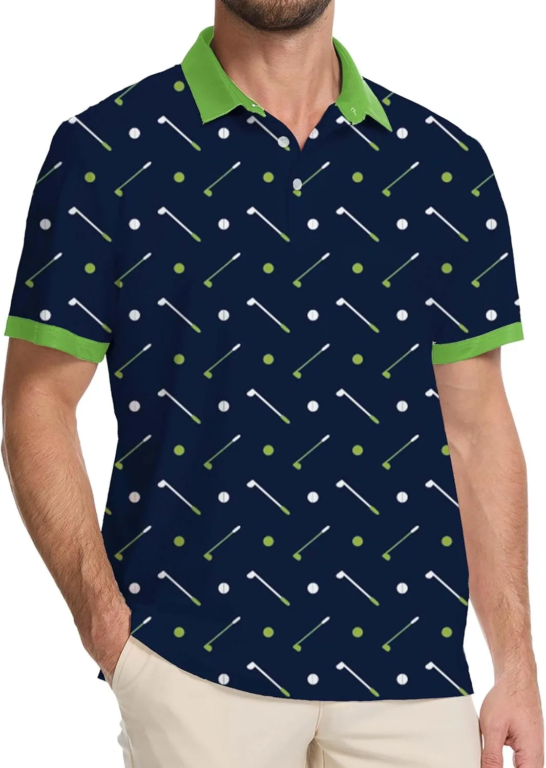 Golf Shirts for Men Dry Fit Moisture Wicking Short Sleeve Performance Print Polo Shirts