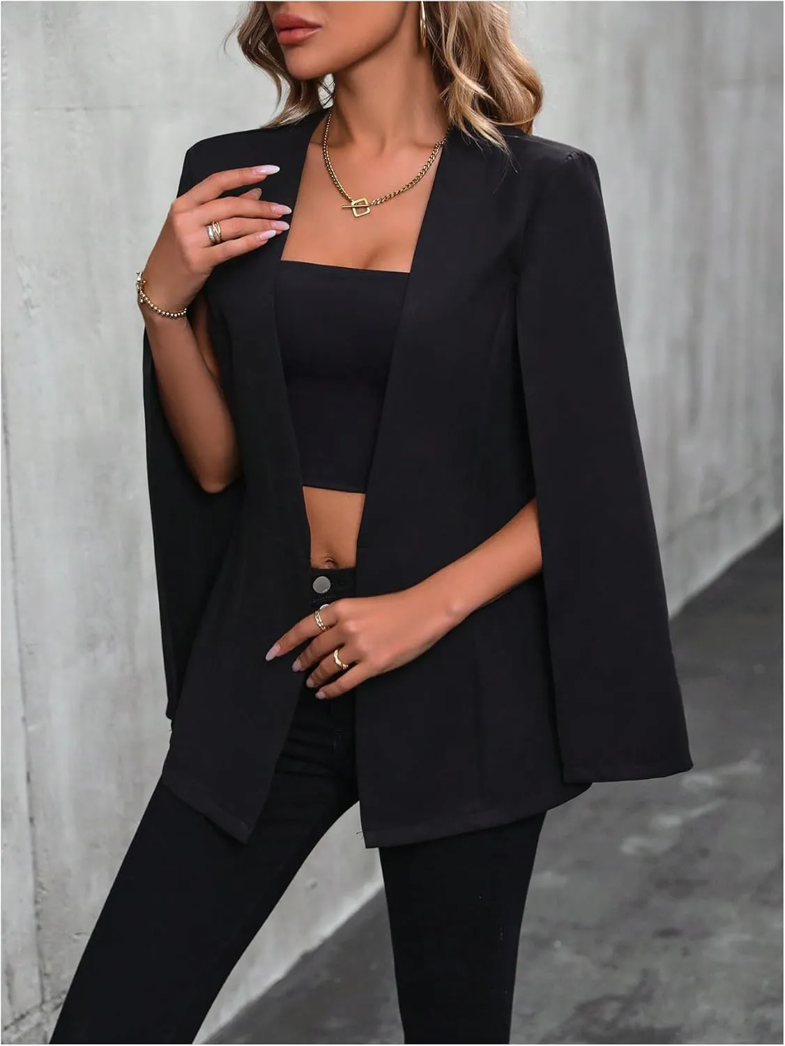 GORGLITTER Women's Cape Blazer Split Sleeve Open Front Casual Jacket Coat Workwear