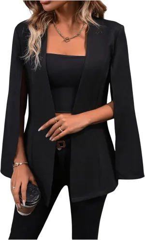 GORGLITTER Women's Cape Blazer Split Sleeve Open Front Casual Jacket Coat Workwear
