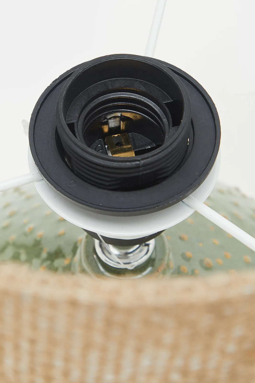 Green And Beige Table Lamp With Embossed Round Base