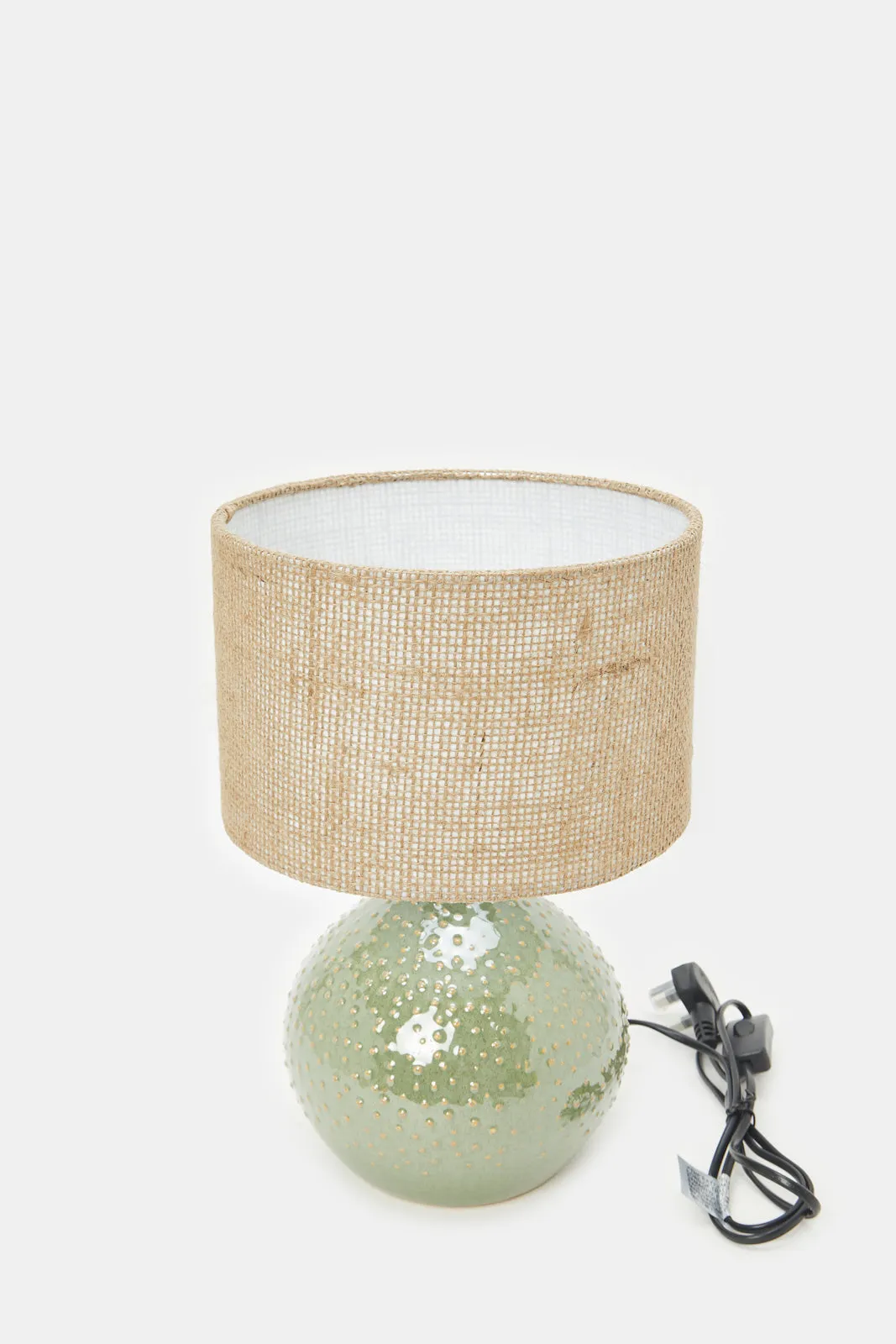 Green And Beige Table Lamp With Embossed Round Base