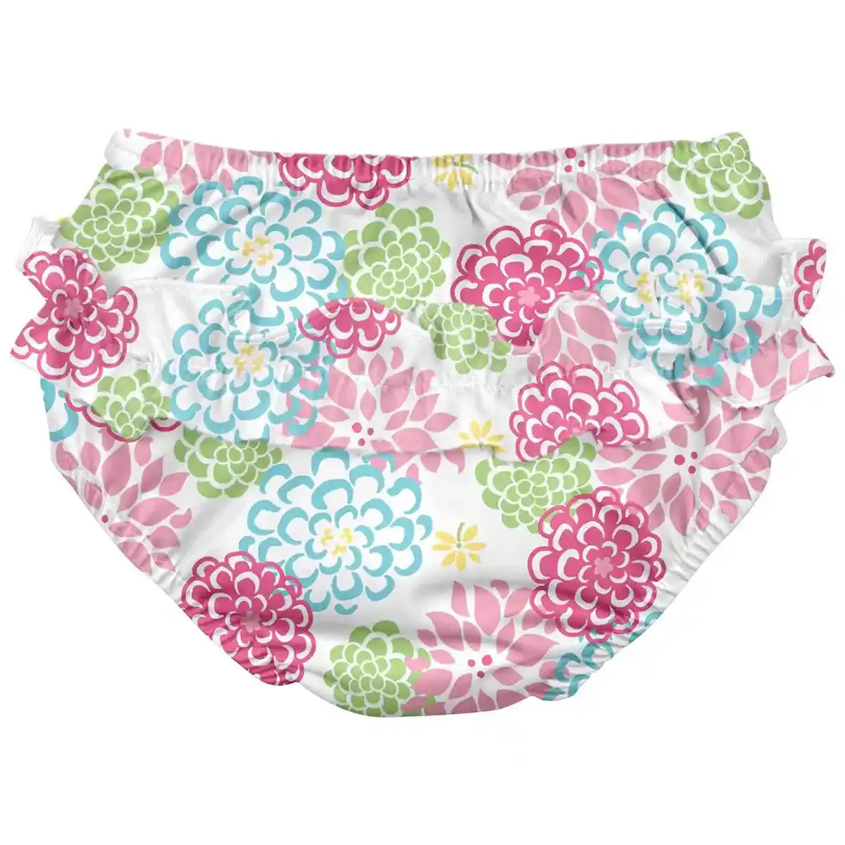 Green Sprouts Ruffle Snap Reusable Absorbent Swimsuit Diaper (White Zinnia)